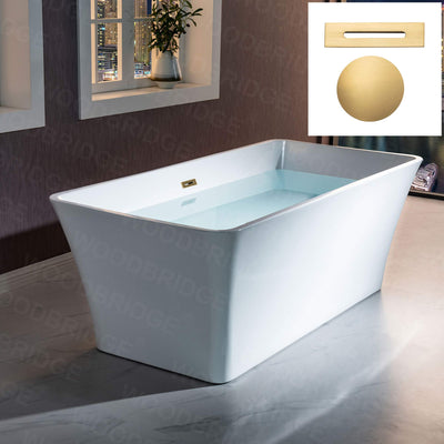 WOODBRIDGE 67" Acrylic Freestanding Bathtub Contemporary Soaking White Tub with Brushed Gold Overflow and Drain,BTS1609 -BG-Drain &O