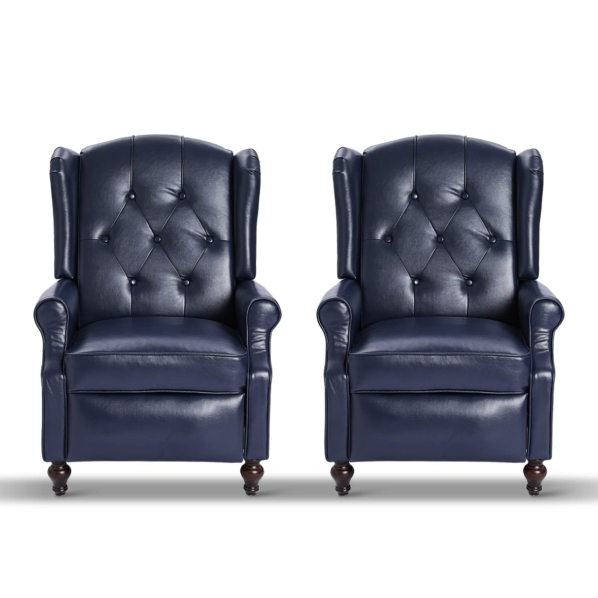 PALLOME Wingback Recliner Chair with Massage and Heat PU Leather Push Back Arm Chair, Recliner Chair for Living Room Bedroom Home Theater (2,Navy Blue) PALLOME