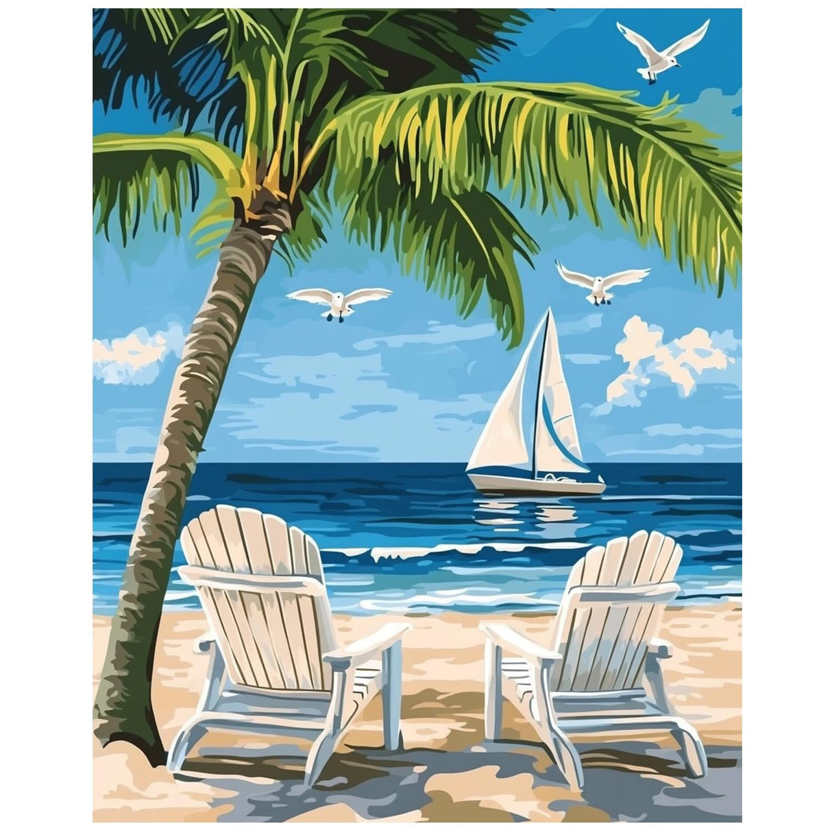 xcemhil Beach Paint by Numbers Kit for Adults, Paint by Number Palm Tree, Seaside Paint by Numbers Kit for Adults Beginner for Gift and Home Wall Decor 16x20 Inch xcemhil