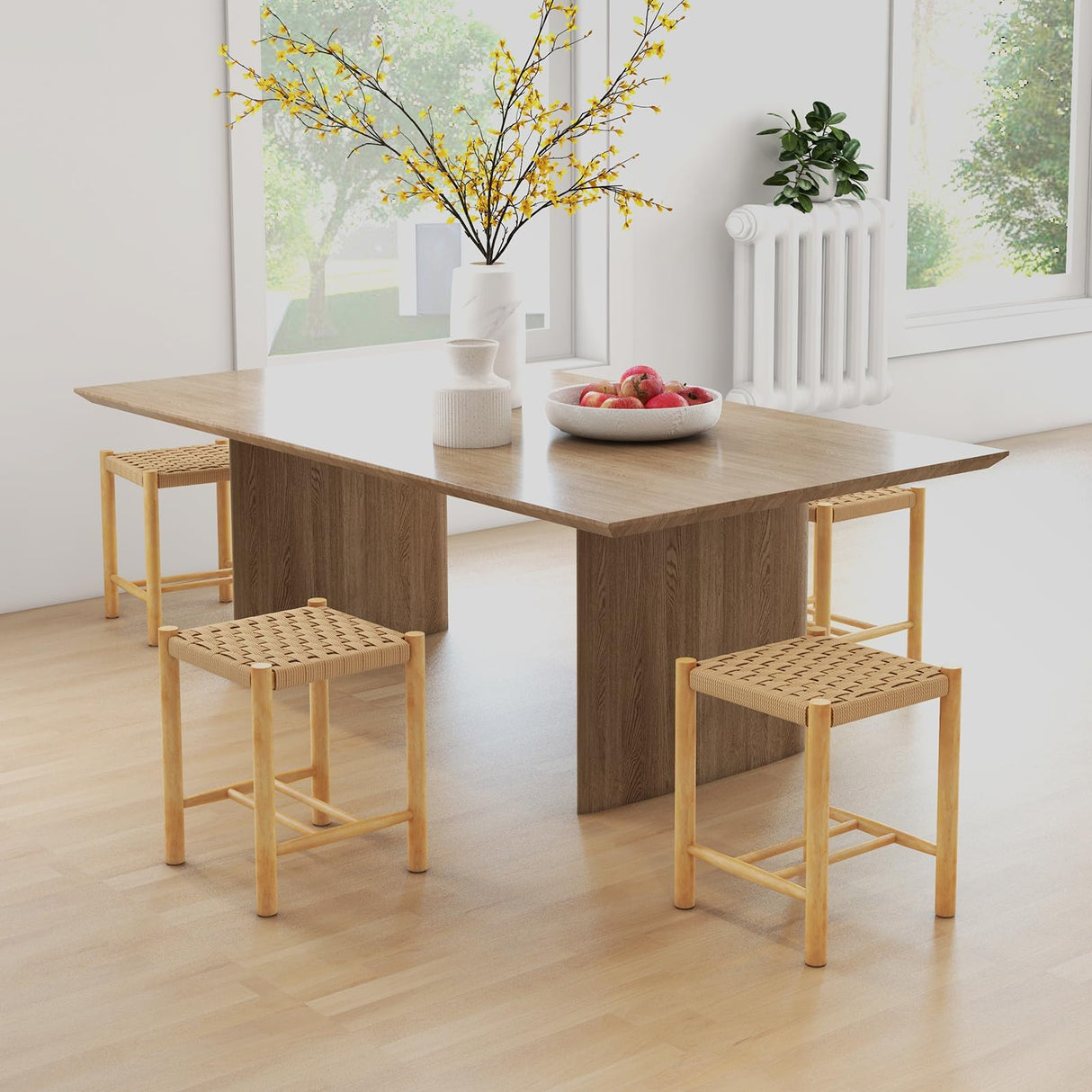 Giantex Wood Stools Set of 2, 18" Tall Boho Backless Stool Chairs with Rubber Wood Legs, Max Load 330 Lbs, Armless Wicker Stools for Kitchen Dining Room Indoor Outdoor Giantex