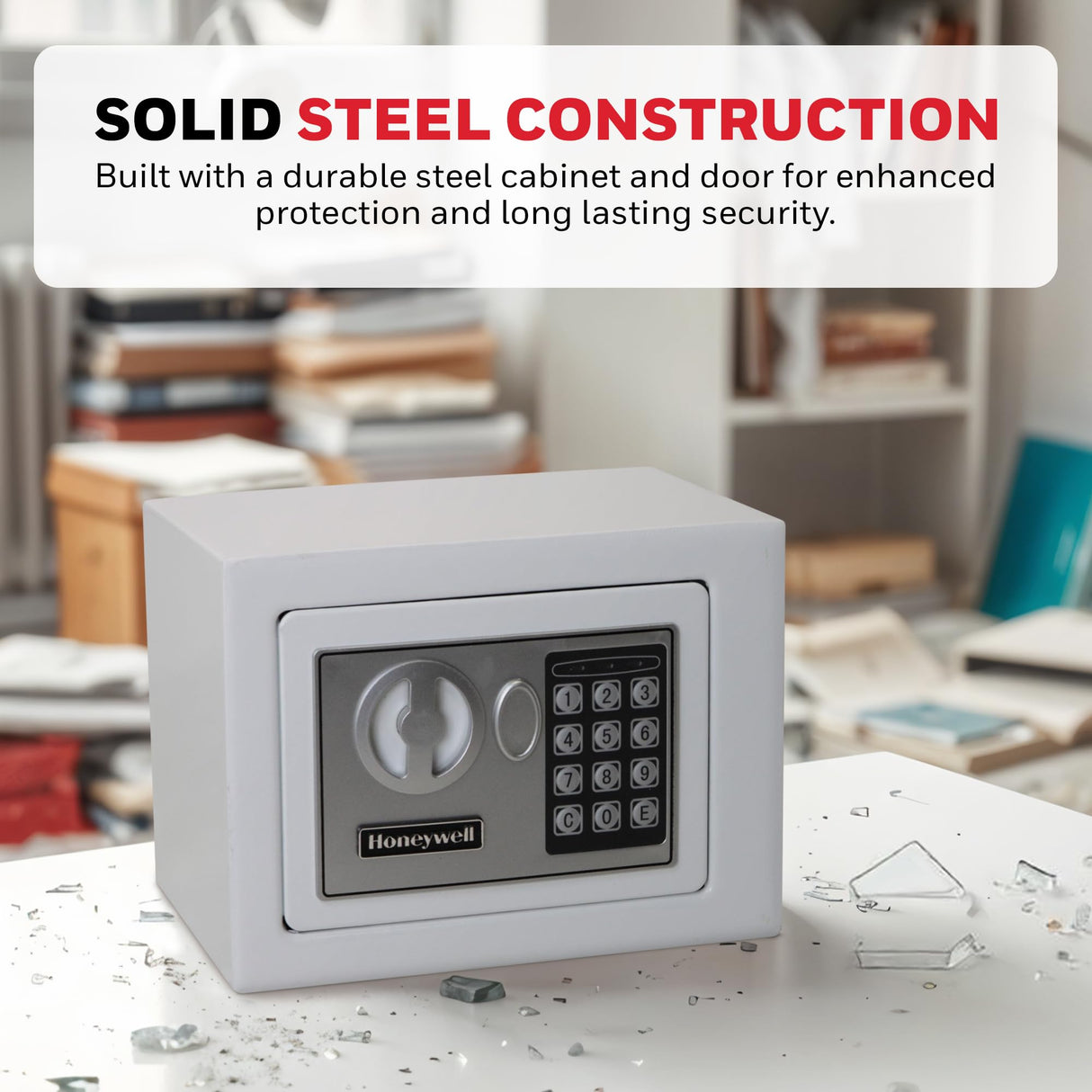 Honeywell Safes & Door Locks - Bolt Down Small Safe Box with Digital Lock for Home - Steel Security Electronic Lock Box - Cabinet & Door Design Safe with 2 Keys - 0.17-Cubic Feet - White - 5005W Honeywell Safes & Door Locks