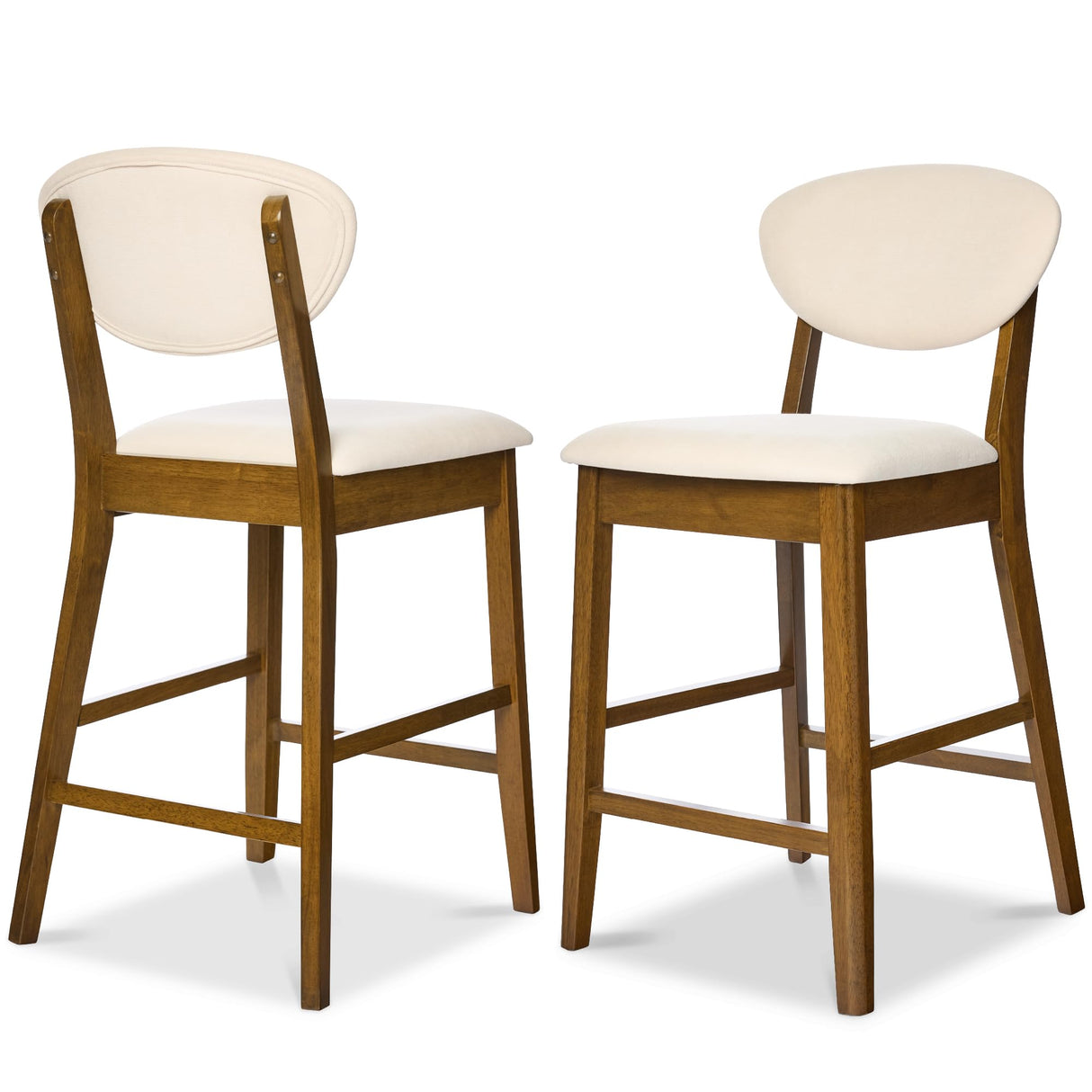 Best Choice Products Bar Stool Set of 2, Mid-Century Modern Upholstered Wood, Armless Counter Height w/Seat Cushion, Backrest - Walnut/Cream Best Choice Products