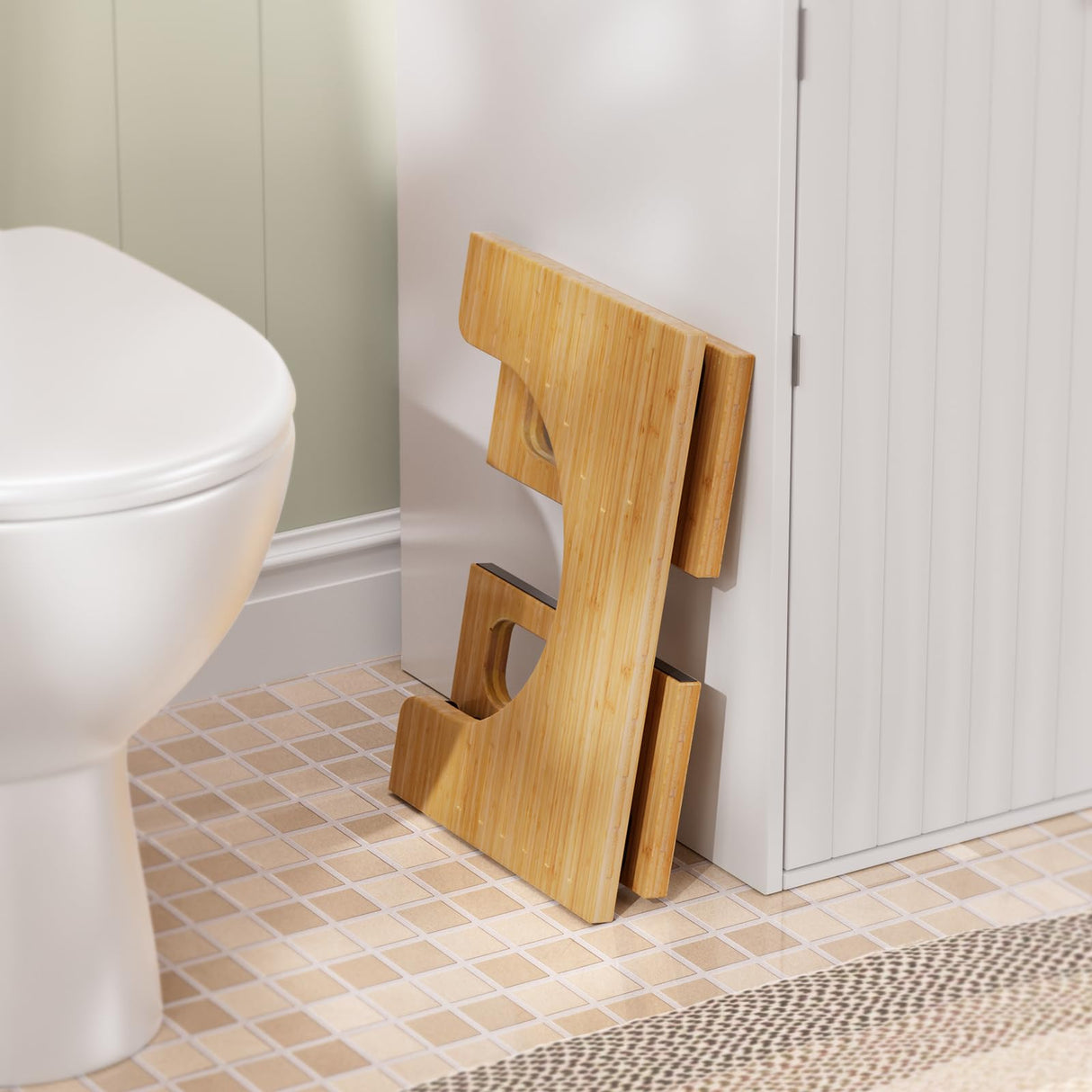 AmazerBath 7 Inches Bamboo Toilet Stool Squat for Adults, Collapsible Poop Stool for Bathroom, Potty Step Stool with Non-Slip Strip, Improve Bathroom Posture and Comfort, Natural Color AmazerBath