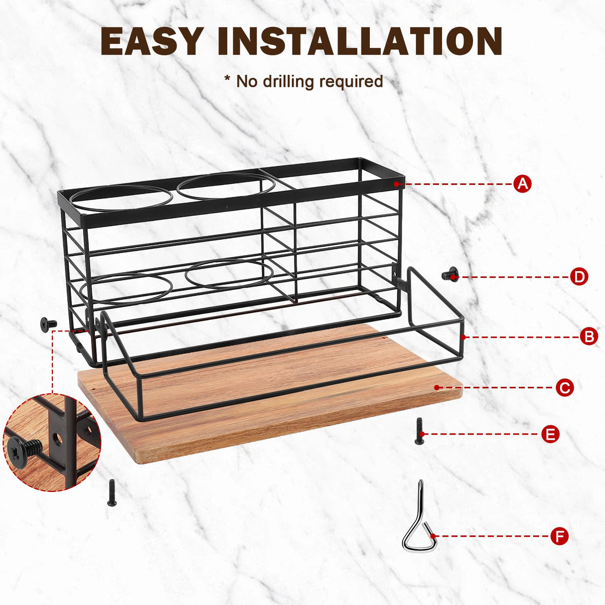 Siyzda Hair Tool Organizer, Movable Hair Dryer Holder, Hair Styling Tools Storage for Vanity, Bath Counter Organizer, Bathroom Trays for Hair Toiletry, Makeup (12" x 7.7" x 5.8", Wood-Black) Siyzda