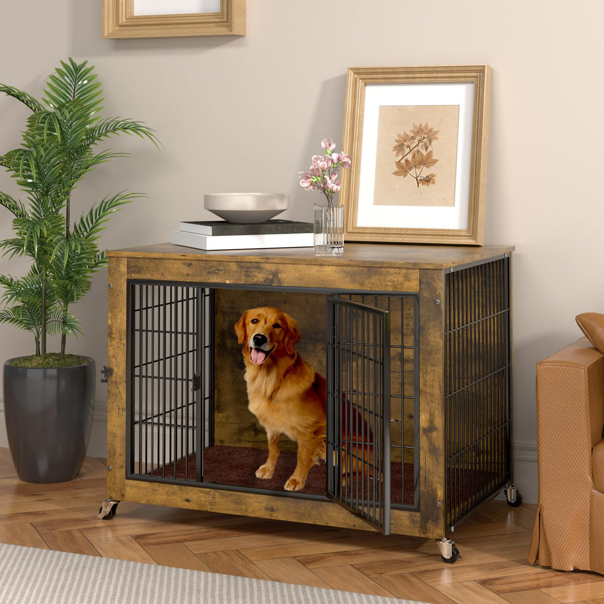 VENDORZ Dog Crate Furniture, 38 Inch Heavy Duty Large Dog Kennel, Brown, Space Saving, Indoor, Large Dog Crate VENDORZ