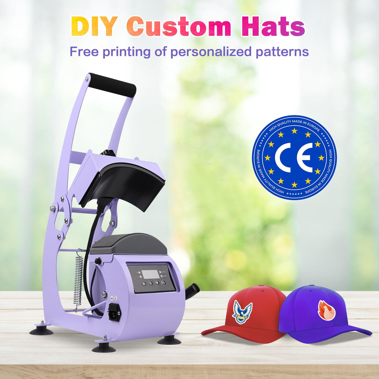 Hat Heat Press Machine for Caps with 2 Interchangeable Platens, Custom Tempe & Timer, 3 Fuses, Auto Start, Provides Sublimation, Heat Transfer and Htv Projects for DIY Hat Designs Haoguo