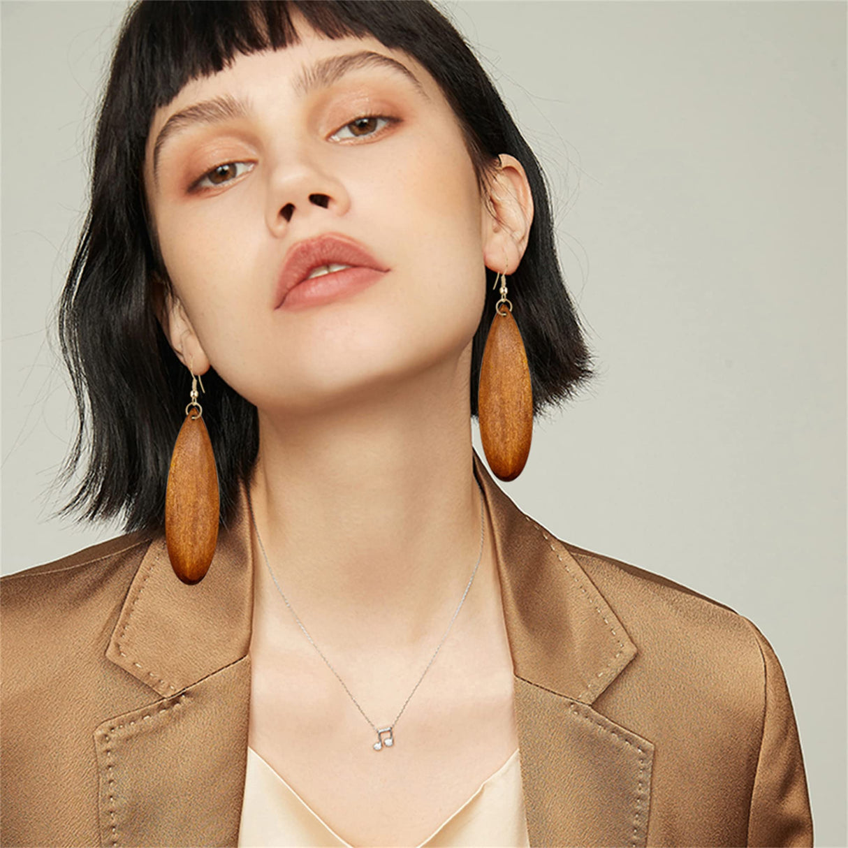 JIUIQL Unique Handmade Lightweight Bohemian Colorful Teardrop Wood Dangle Drop Earrings Personalized Geometric Waterdrop Natural Wooden Hook Earrings for Women Statement Ethnic Tribal Jewelry Gifts (Brown) JIUIQL