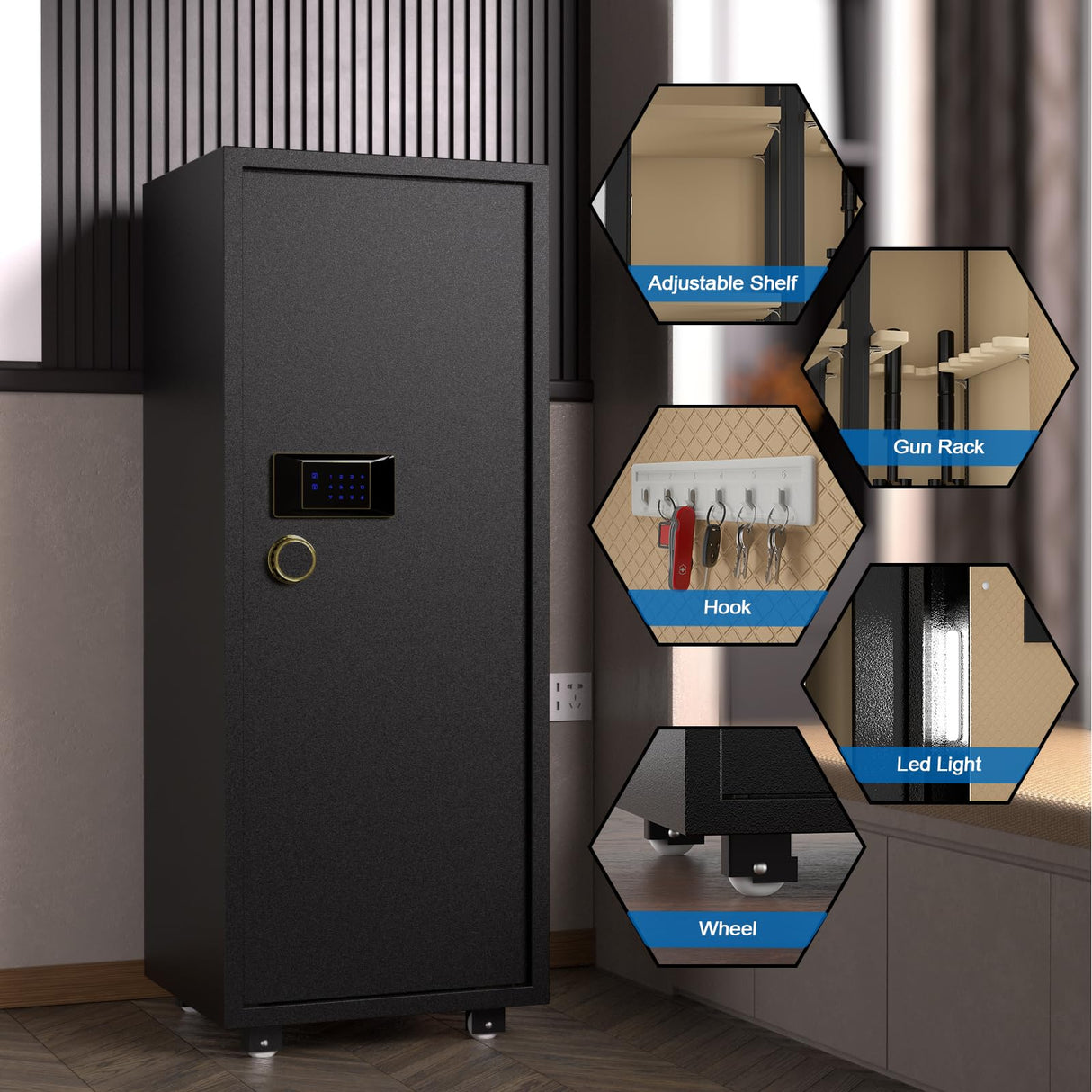 TIGERKINGγπππ πππγ π―ππππ π«πππ 6-8 Gun Safe, Large Gun Safes for Home Rifle and Pistol, Gun Cabinets for Rifles and Shotguns with 3 Removable Shelf TIGERKING