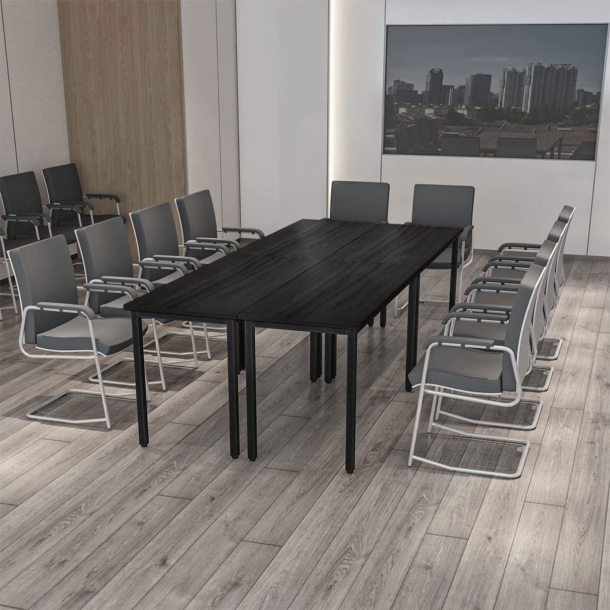 Bonzy Home Conference Tables 9ft Office Computer Desk for Meeting Room Study Writing Printer Podcast Table for 4-8 People Modern Black 2PCS 110.2"x23.6"x29.5" Bonzy Home