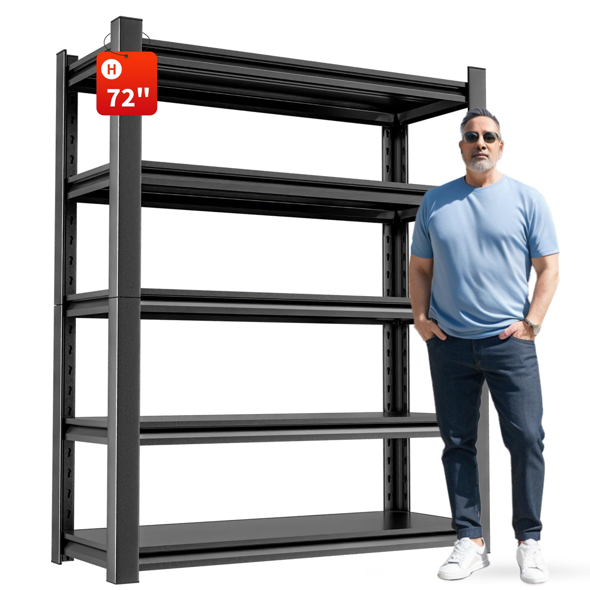 OLLRRACT Metal Garage Storage Shelving Unit, 5-Tier Heavy Duty Adjustable Utility Shelves, Industrial Steel Shelving for Garage, Warehouse, and Storage Solutions 24" D x48 W x72 H OLLRRACT