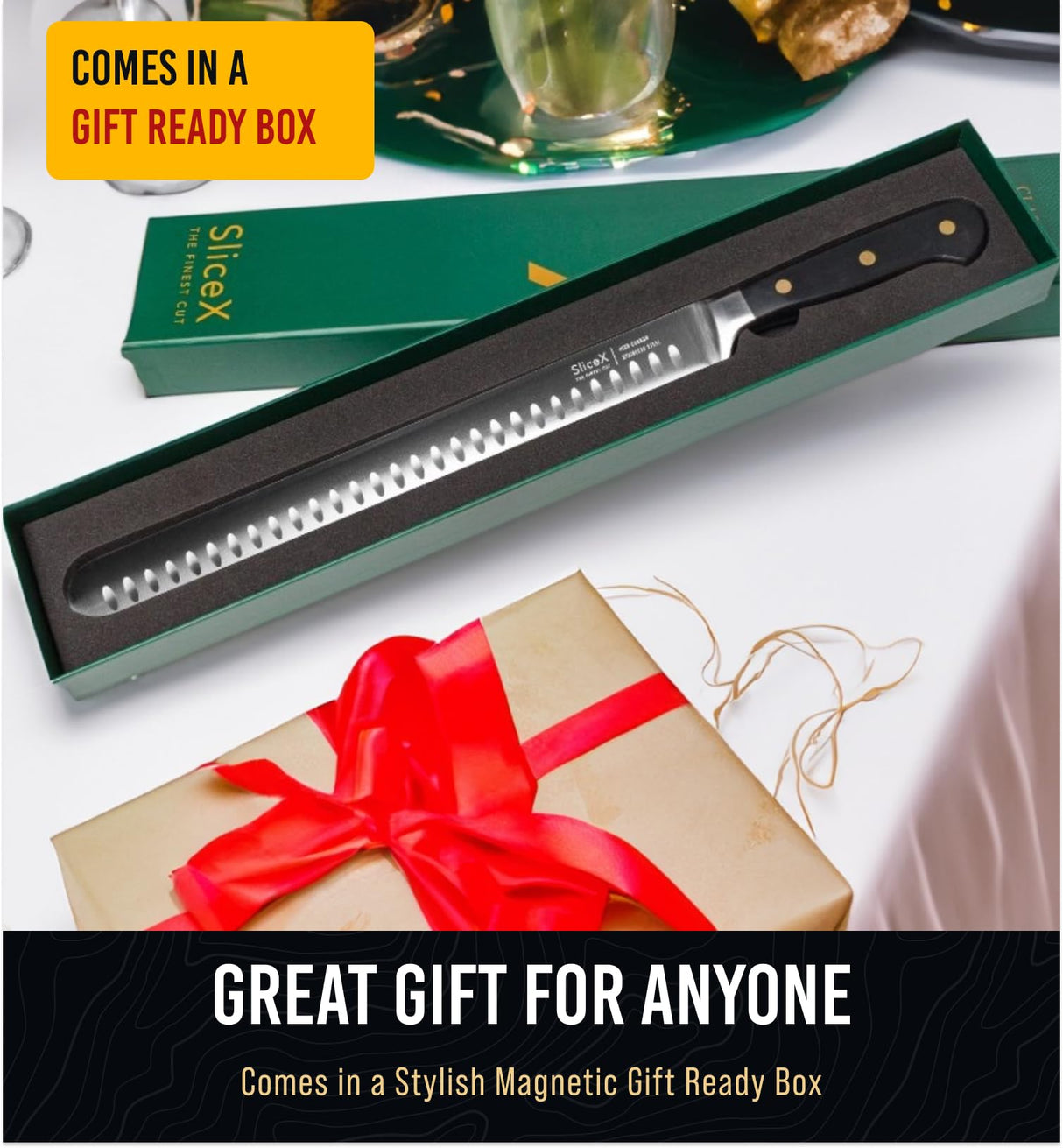 SliceX Brisket Slicing Knife – 12" BBQ Knife, Brisket Knife, Grilling Gifts For Men – Razor Sharp German Steel, Full Tang, Ergonomic Handle Bright Hobby