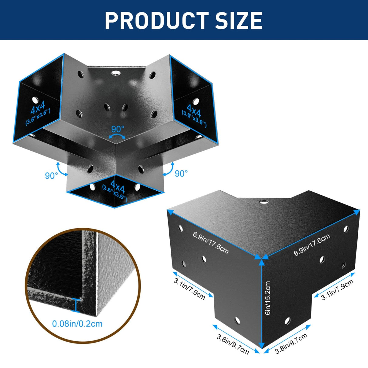 Pergola Brackets 4x4 3-Way 4pcs Right Angle Corner Bracket, Easy Installation Crossbeam Corner Brackets for Gazebos, Patio Pergolas, Log Cabin Outdoor MEWSDEN