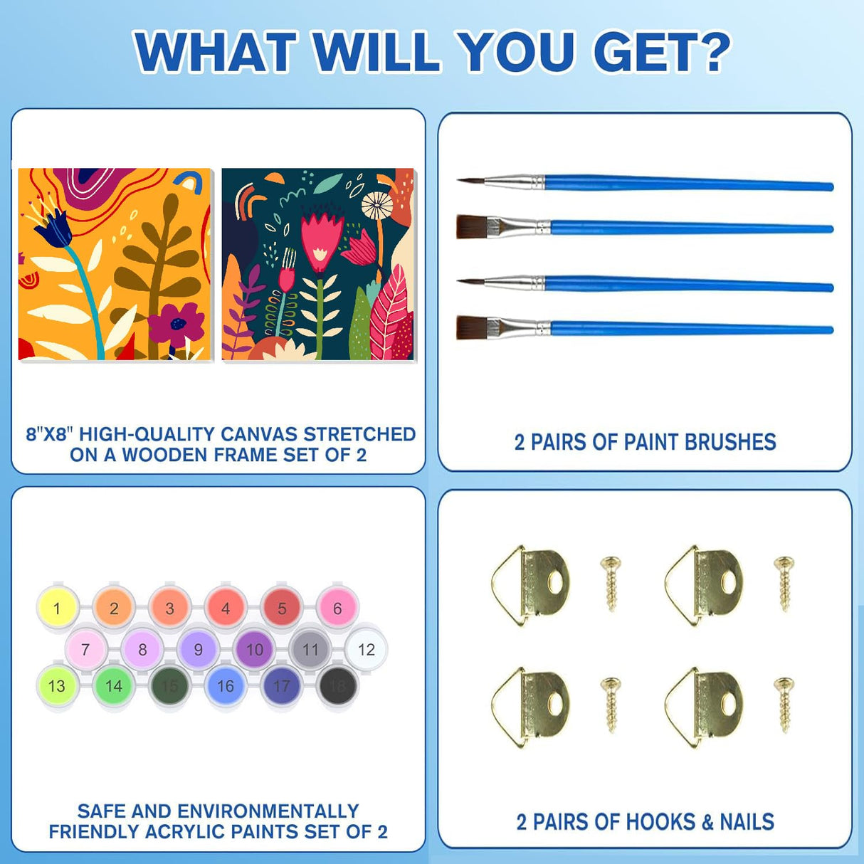 Ammklfh 2 Pack Framed Paint by Numbers kit for Adults,Easy Acrylic Boho Paint by Numbers Kits on Canvas,Paint by Number for Adults Beginners for Home Wall Decor (8x8inch), BKH82+BKH83 Ammklfh