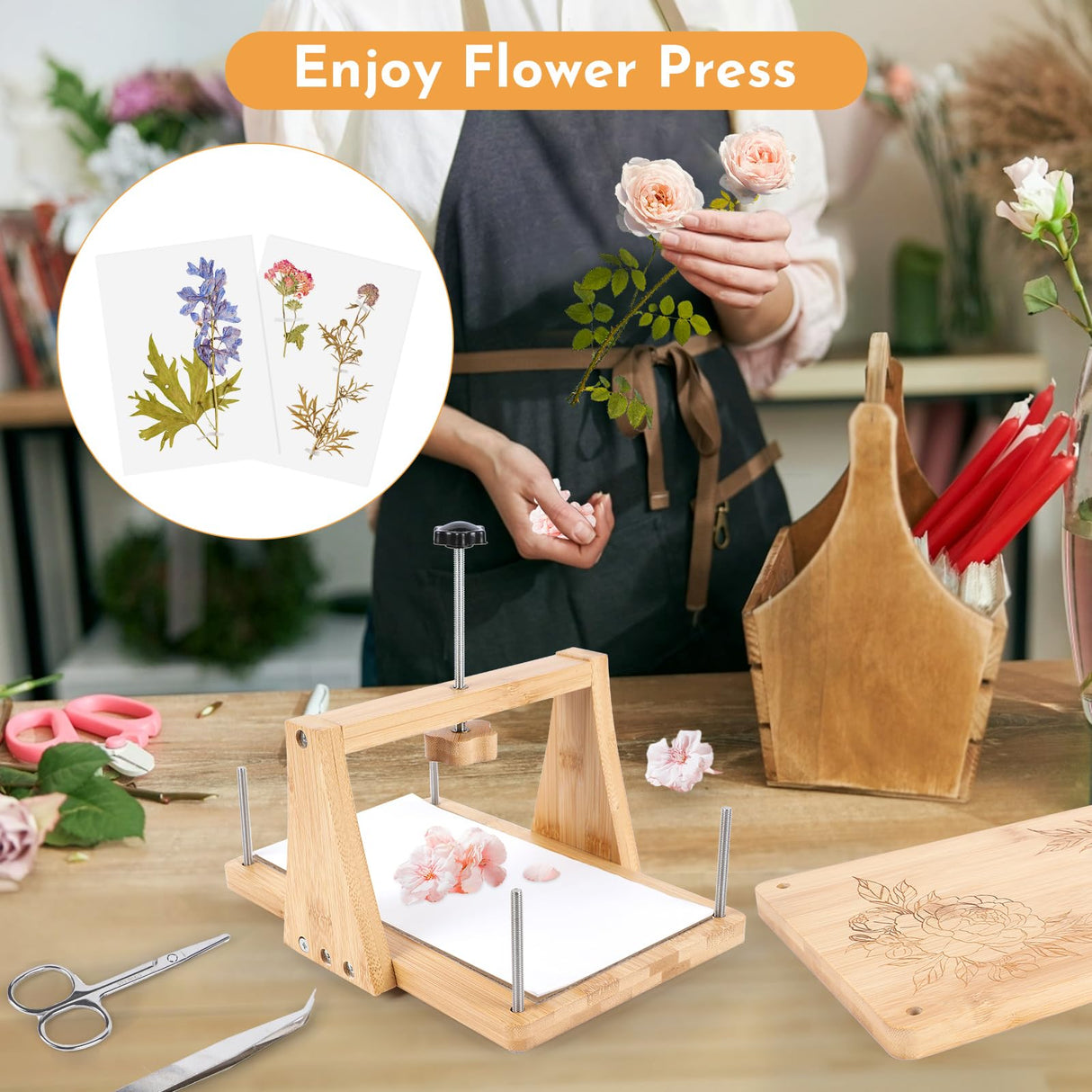 NIUGRECF 1Set Large Wooden Flower Press Kit - Even Pressure Flowers Pressed DIY Arts Set for Making Dried Flower/Plant(11in*7in) NIUGRECF