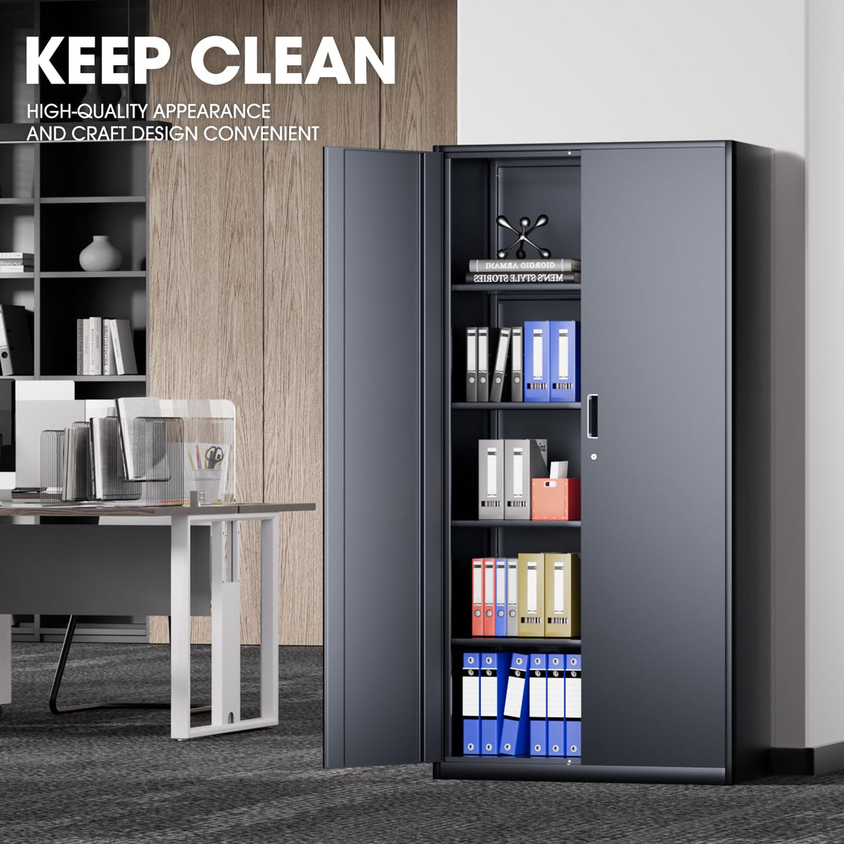 DNA MOTORING Metal Storage Cabinet, 72" Storage Wardrobe with Lock and Hanging Rod, Locking Cabinet Heavy Duty Utility Cabinet with 4 Shelves for Garage,Office,Home,Gym, Gray, TOOLS-00633-GY-GY DNA MOTORING