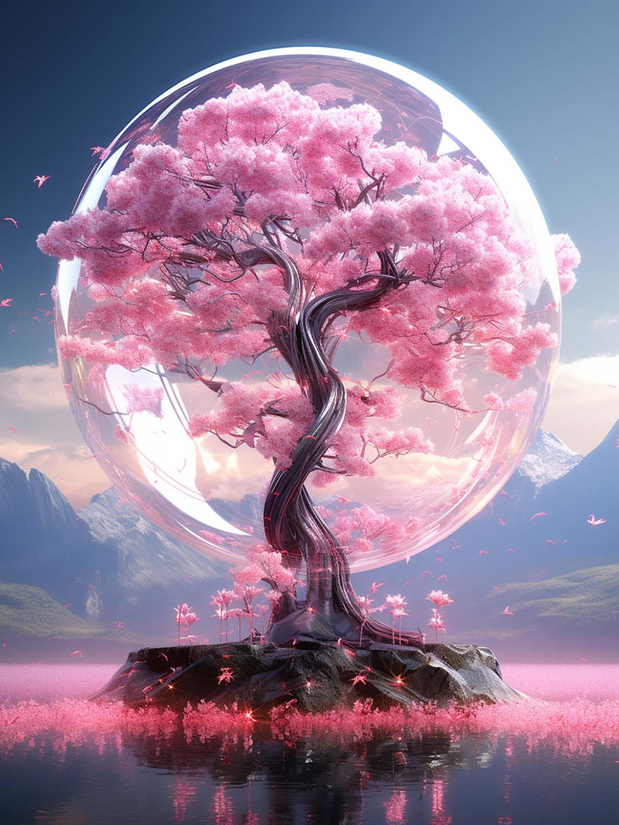 LOMSIOY Diamond Art Painting Kits Tree for Adults Paint with Diamond Art Cherry Blossom, Round Full Drill Crystal Rhinestone Crafts Gem Arts for Home Wall Decor 12x16 inch LOMSIOY