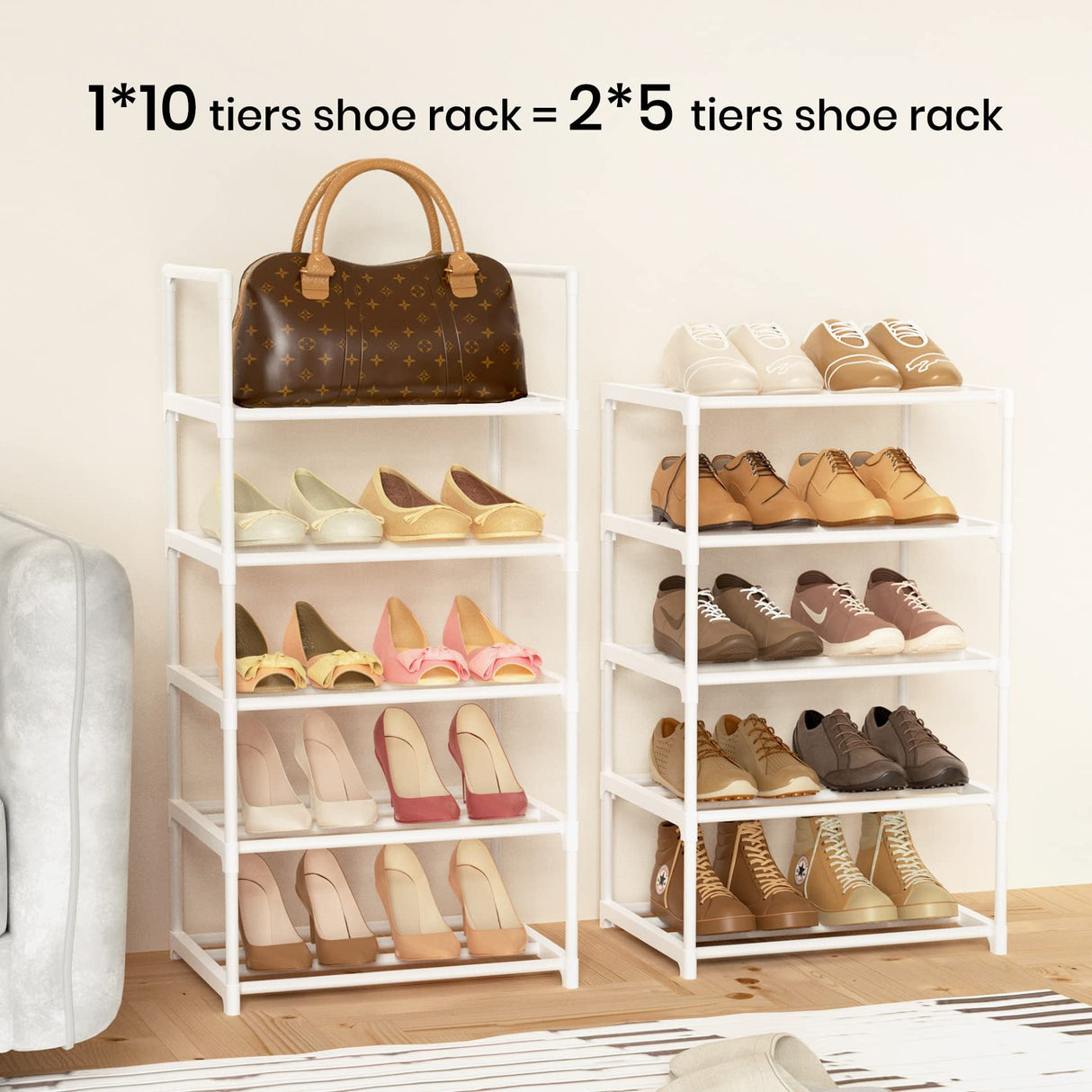 WEXCISE Metal Rack Organizer 10 Tiers Tall for 20-24 Pairs - Narrow Shoe Racks for Closets Entryway - Vertical Boots Organizer Storage - Sturdy White Shelf Cabinet WEXCISE