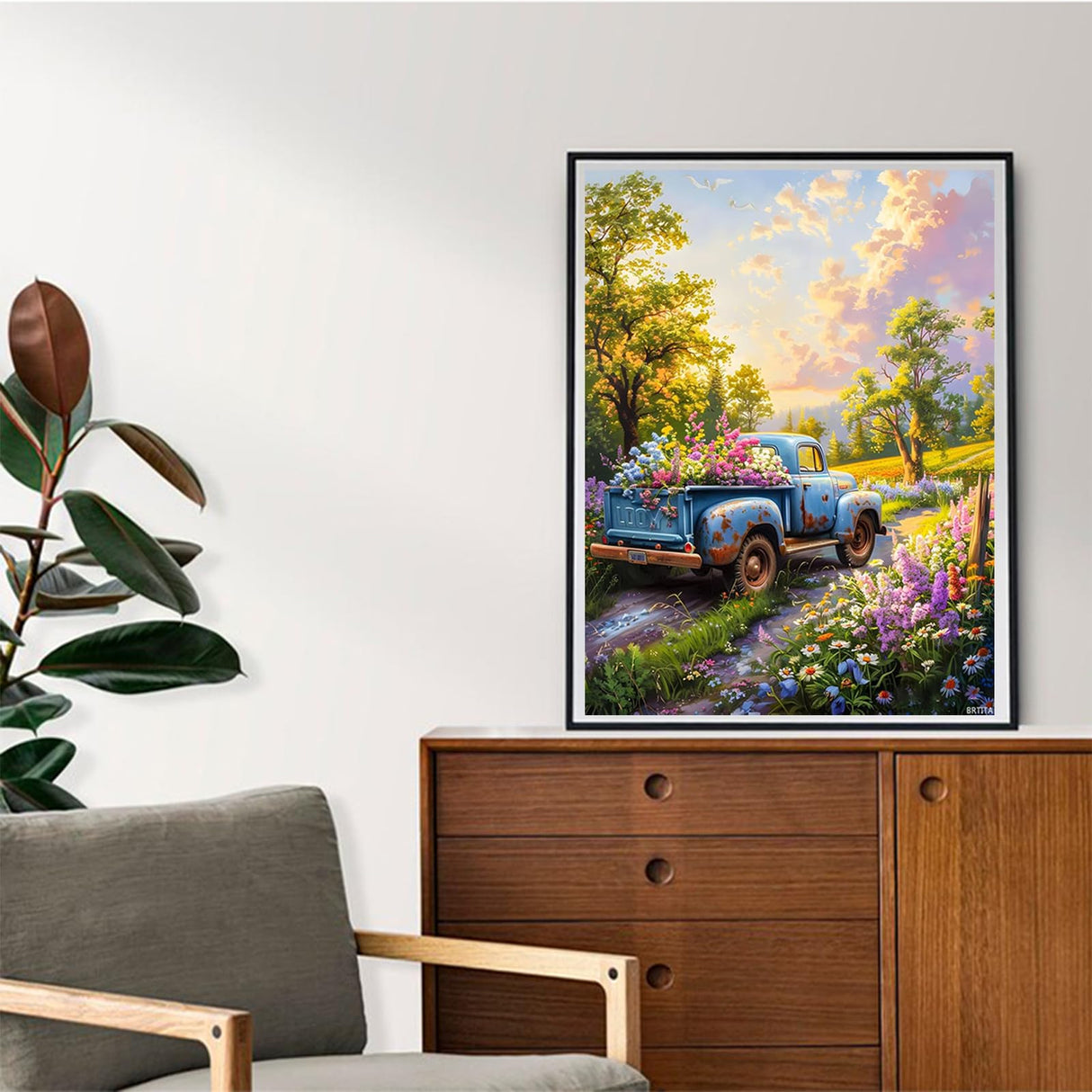 BRTITA 5D Spring Diamond Art Kits for Adults Beginners, Flowers Flowers Truck Diamond Art, DIY Full Round Drill Forest Diamond Painting Kits for Adults 12x16in / 30x40cm BRTITA