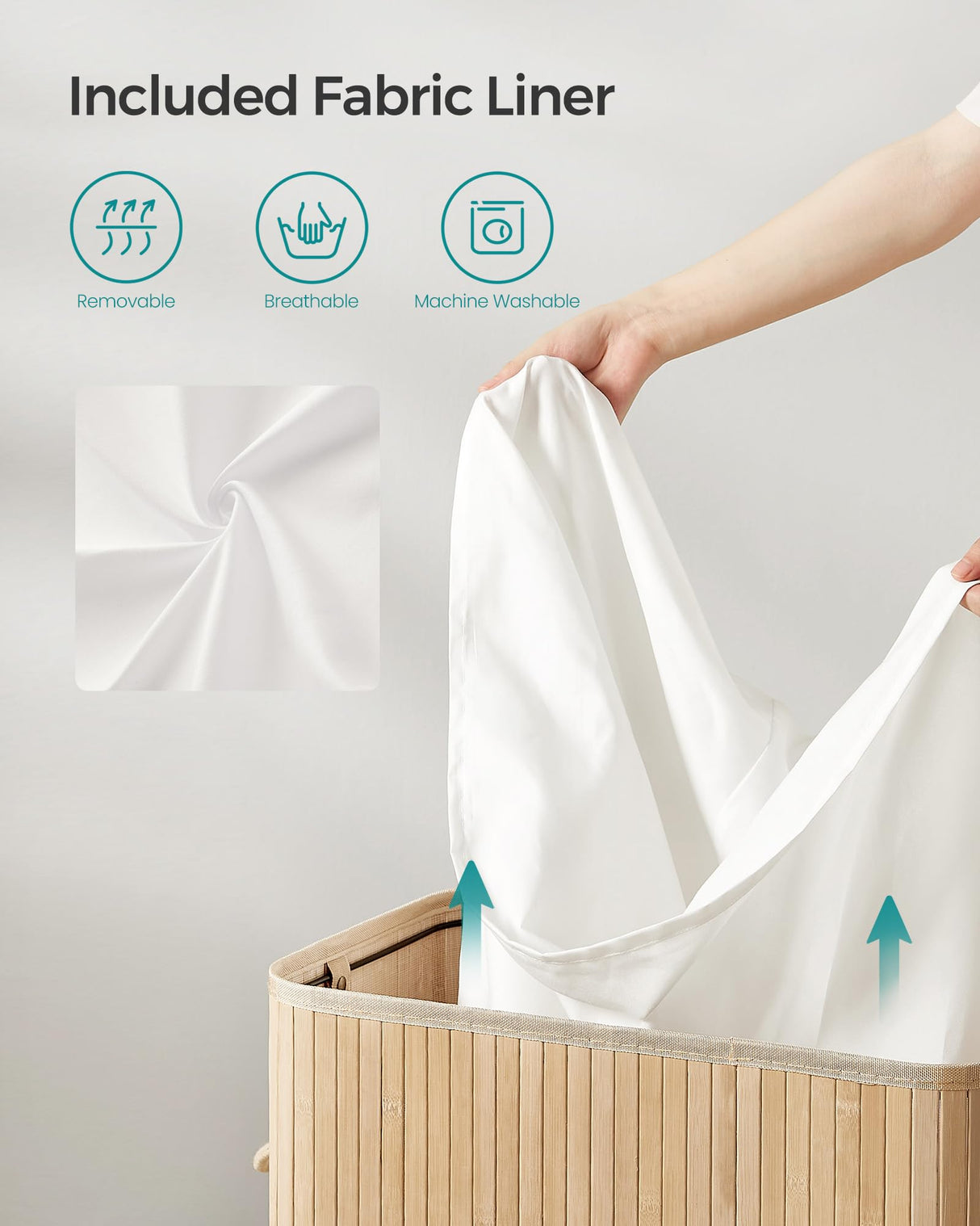 SONGMICS Laundry Hamper with Lid, Bamboo Laundry Basket, Removable Machine Washable Laundry Basket, with Handles, 26.4-Gallons, for Laundry Room, Bedroom, Bathroom, Natural ULCB063N01 SONGMICS