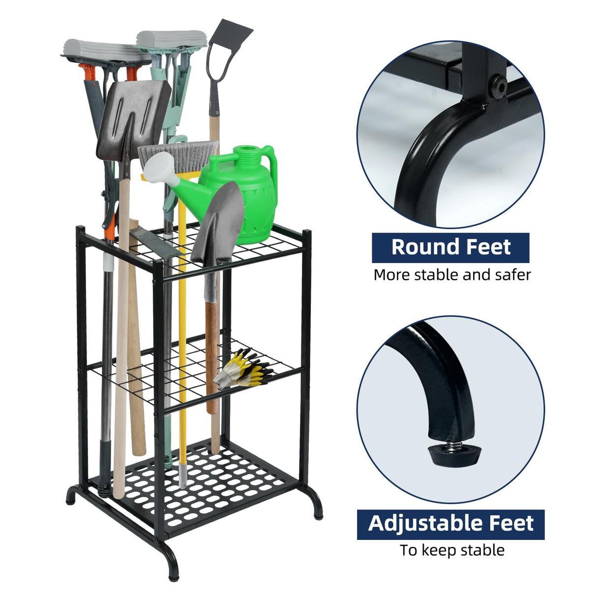 storenization Garden Tool Organizer and Storage, Yard Tool Organizer for Garage Up to 41 Tools, 3-tire Yard Tool Holder Holding Long Handled Tools for Shed Garden Outdoor storenization