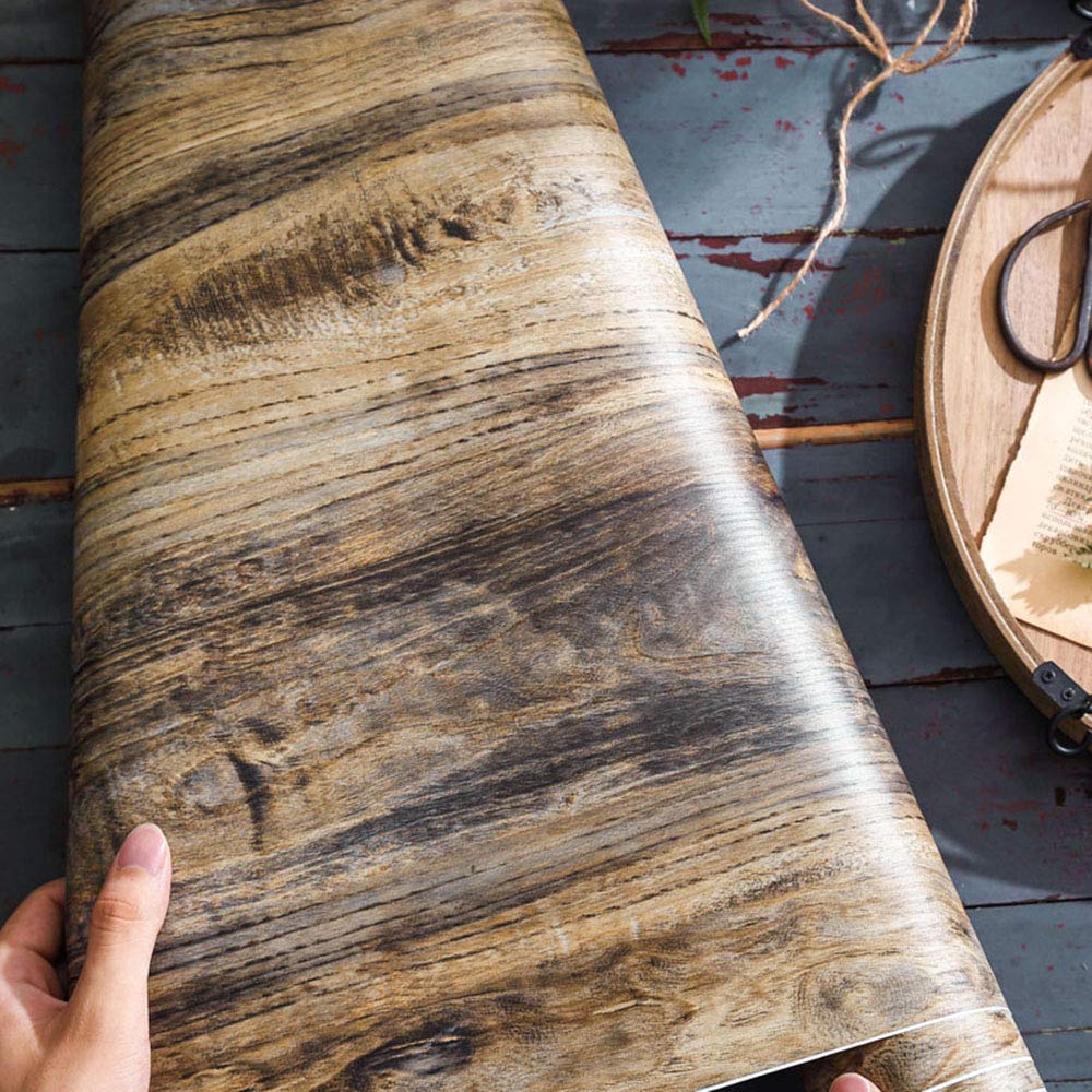 PoetryHome Self Adhesive Distressed Wood Grain Wall Paper for Cabinets Countertop Table Desk Furniture Removable Shelf Liner Wallpaper 15.7x98 Inches PoetryHome