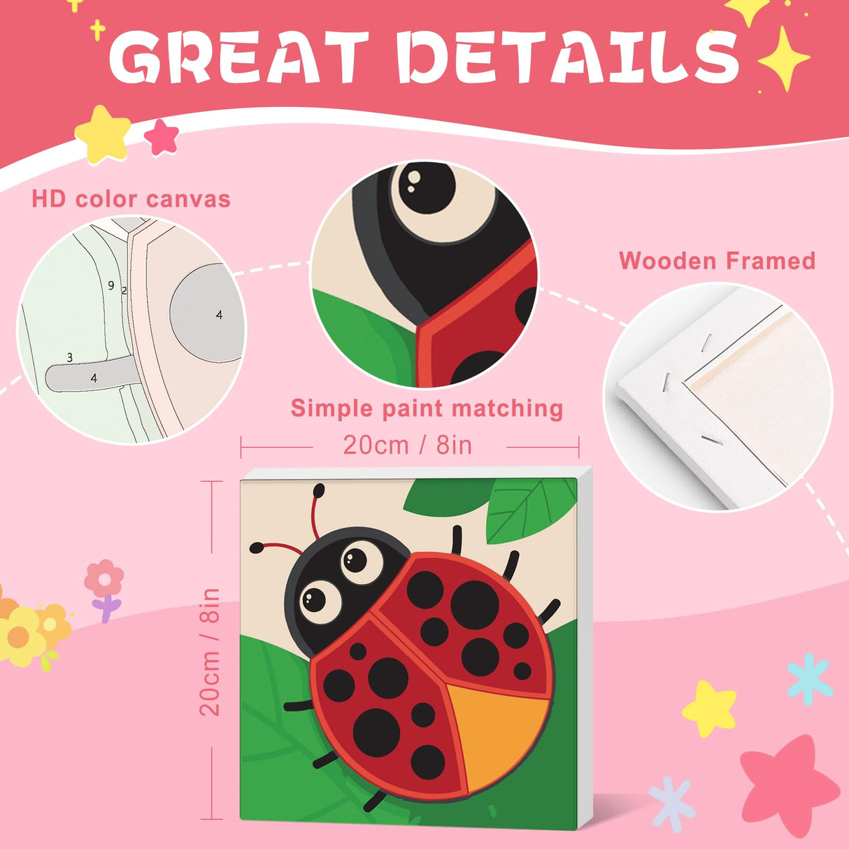 Framed 4 Pack Paint by Numbers Kit for Kids, Cute Cartoon Paint by Number for Kids Ages 4-8 Easy Kids Paint by Number Kits Age 8-12, DIY Acrylic Oil Painting by Numbers for Home Wall Decor 8x8 Inch Fountor