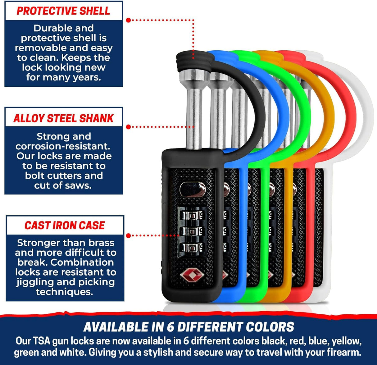 TSA Approved Tactical Gun Case Lock - Protective Rubber Sleeve & Cut-Resistant MonoShaft - Secure Single Shaft Padlock for Guns Luggage Rifles Pistols & Revolver Cases - Child Safe Cedar Mill Fine Firearms
