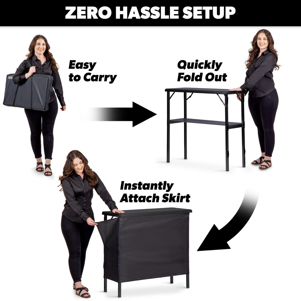 GoBar Portable Bar Table for Events - Pop Up Mobile Bartending Station with Travel Carrying Case - 3 Skirts GoPong