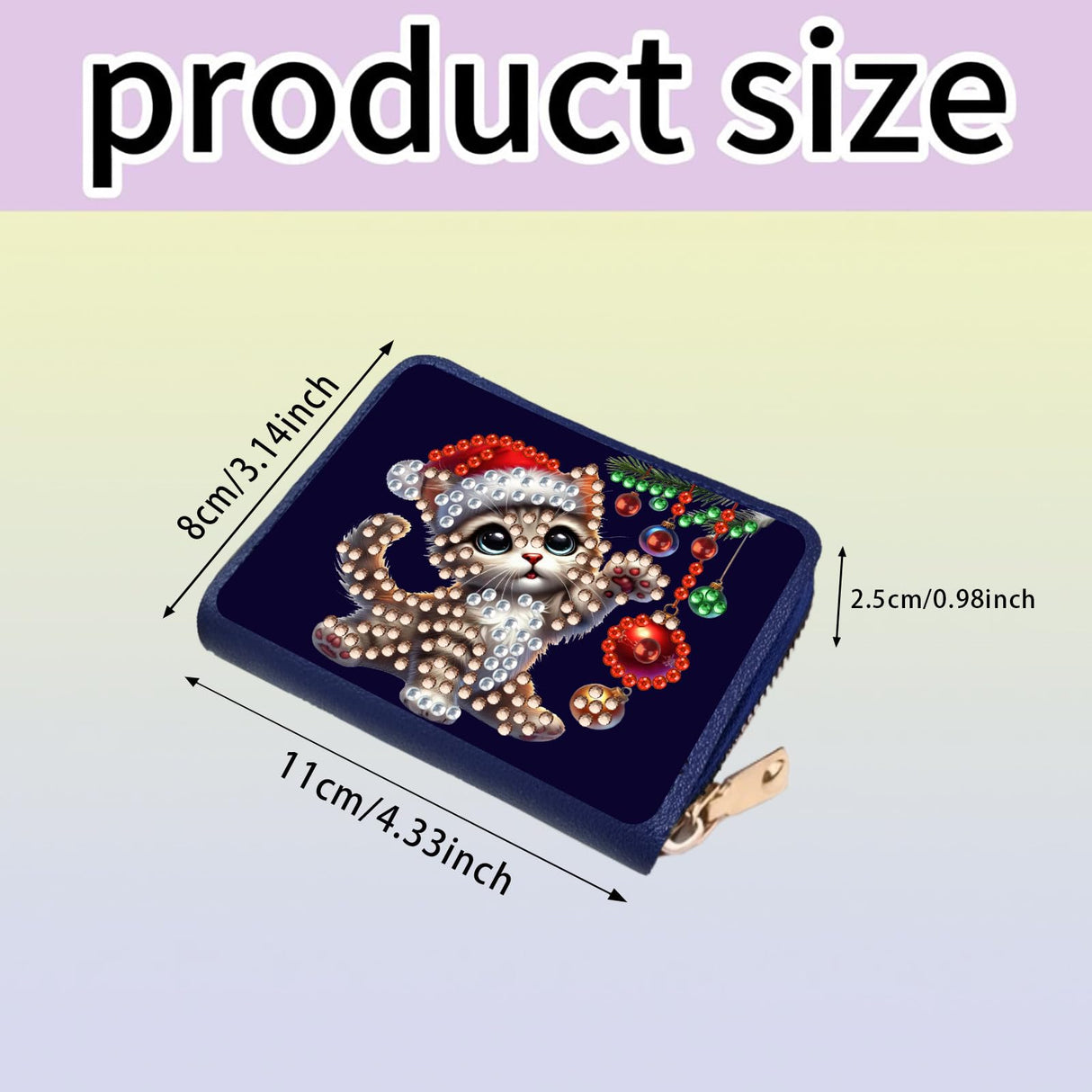 yzARTche Diamond Art Painting Christmas Credit Card Wallet, RFID Blocking Gem Art Leather Zipper Card Holder Wallet for Women-11-Cat yzARTche