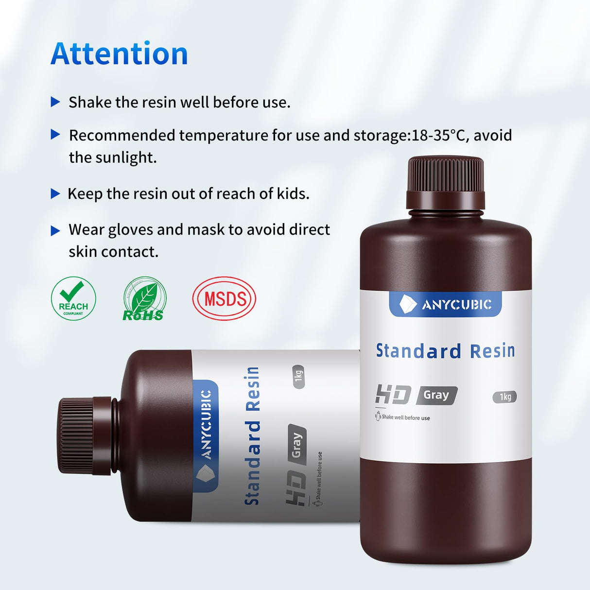 ANYCUBIC 3D Printer Resin, 405nm LCD UV-Curing 3D Resin, High Precision & Rapid Photopolymer Resin for LCD/DLP/SLA Resin 3D Printer (HD Grey, 1kg) ANYCUBIC