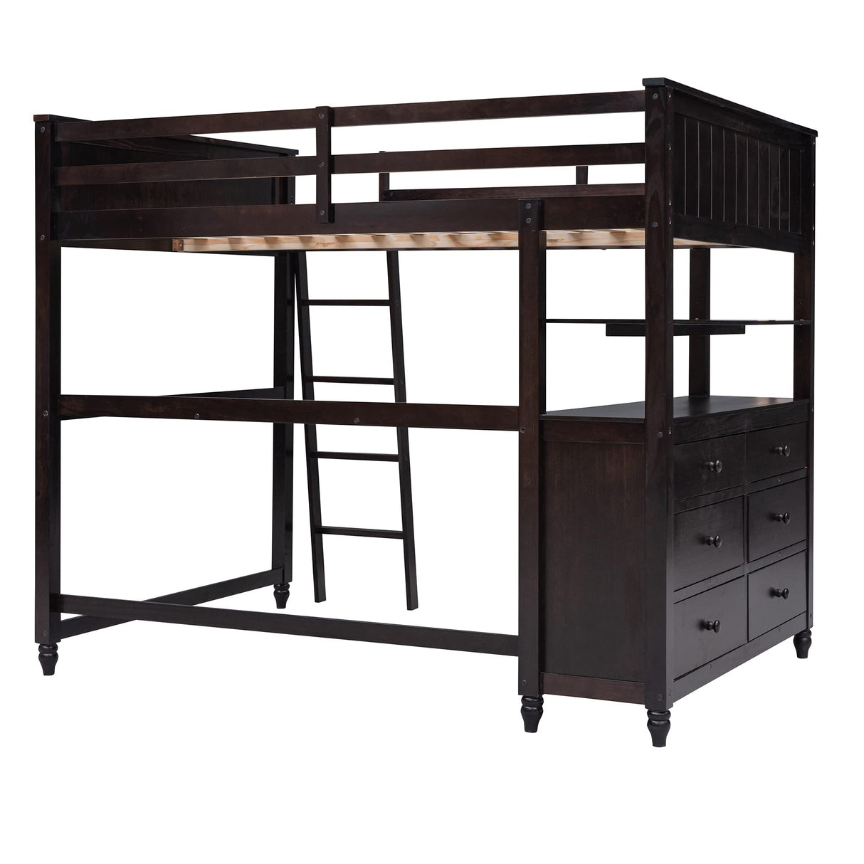 Harper & Bright Designs Full Size Loft Bed with Desk and Storage, Solid Wood Loft Bed Frame with Drawers and Shelves, for Kids Teens Adults -Espresso Harper & Bright Designs