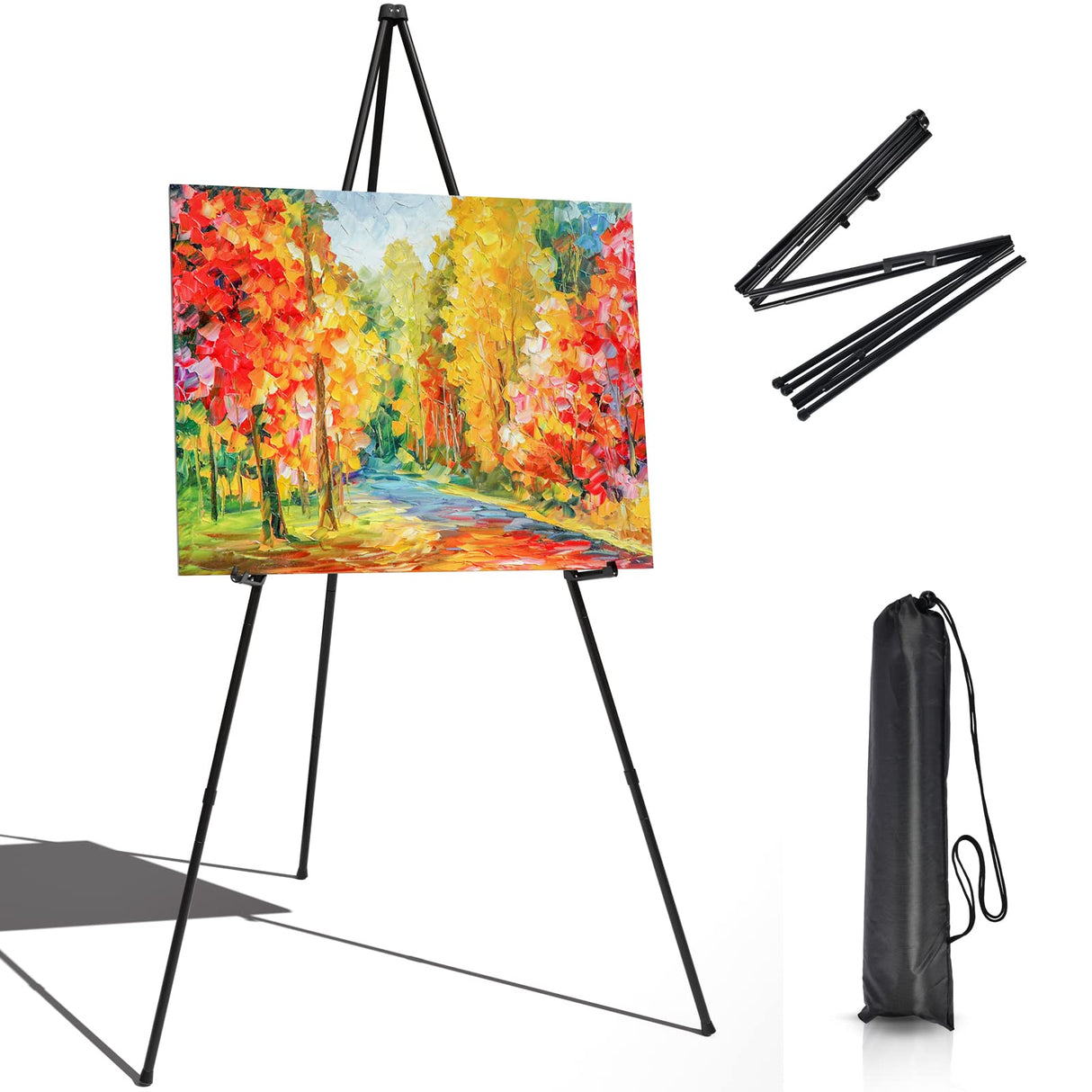 Portable Art Easel Stand 63 Inches - Black Picture Stands for Display w/Bag - Tabletop Art Easel Stand for Sign, Wedding Signs, Poster Stand, Painting Canvas Stand - Metal Tripod, Easels for Display T-SIGN