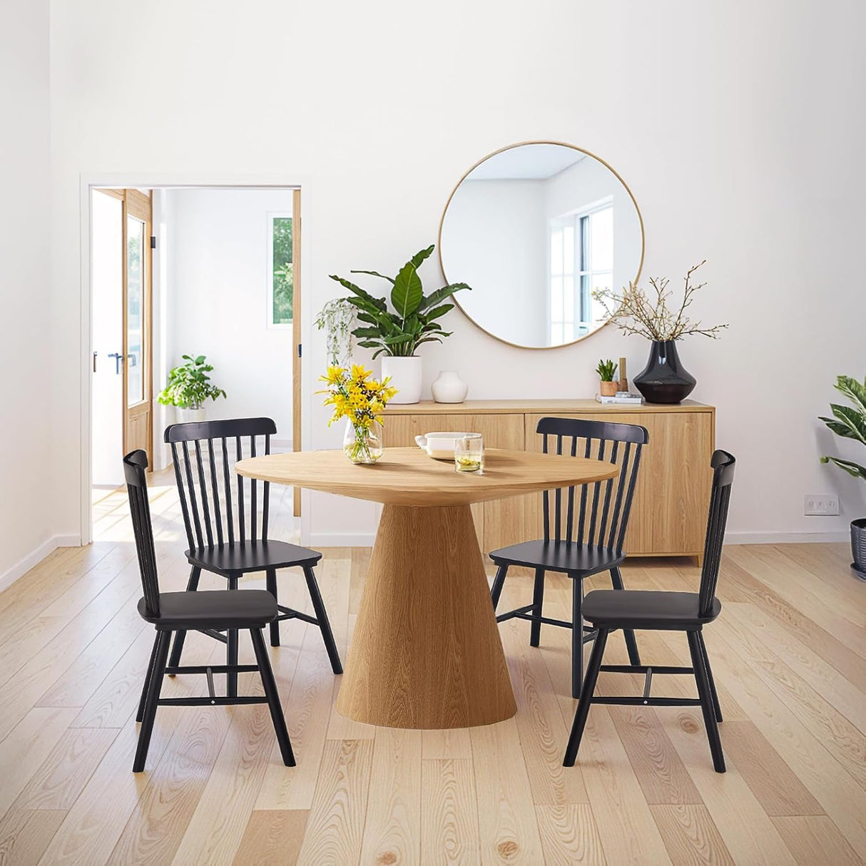 Aimerive Black Windsor Dining Chairs Set of 4 Wooden Dining Chairs Spindle Back Dining Room Chairs, Modern Farmhouse Solid Wood Kitchen Chairs for Living Room, Restaurant, Cafe Aimerive