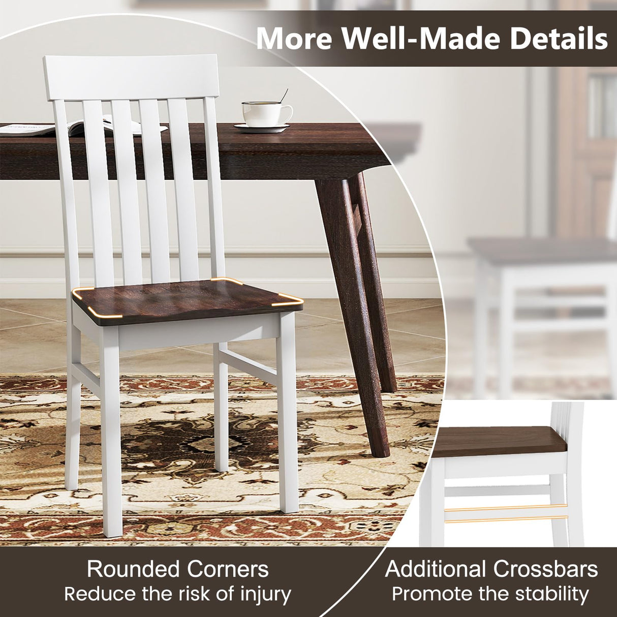 Giantex Wooden Dining Chairs Set of 2, Farmhouse Kitchen Chair with Hollowed Backrests & Rubber Wood Seats, Rustic Wood Side Chairs for Home Living Room Restaurant Giantex