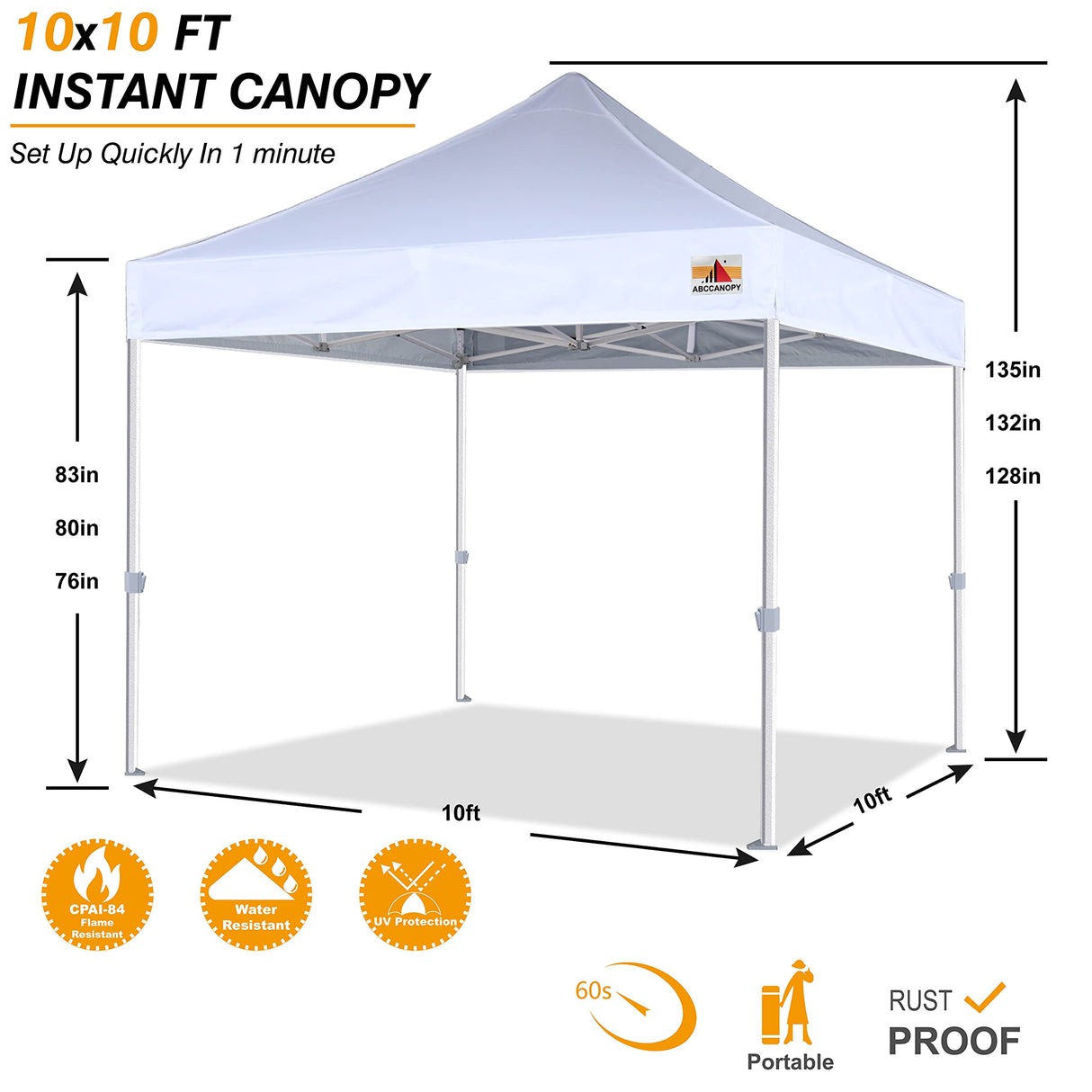 ABCCANOPY Commercial Pop Up Canopy Tent 10x10 Premium-Series, White ABCCANOPY
