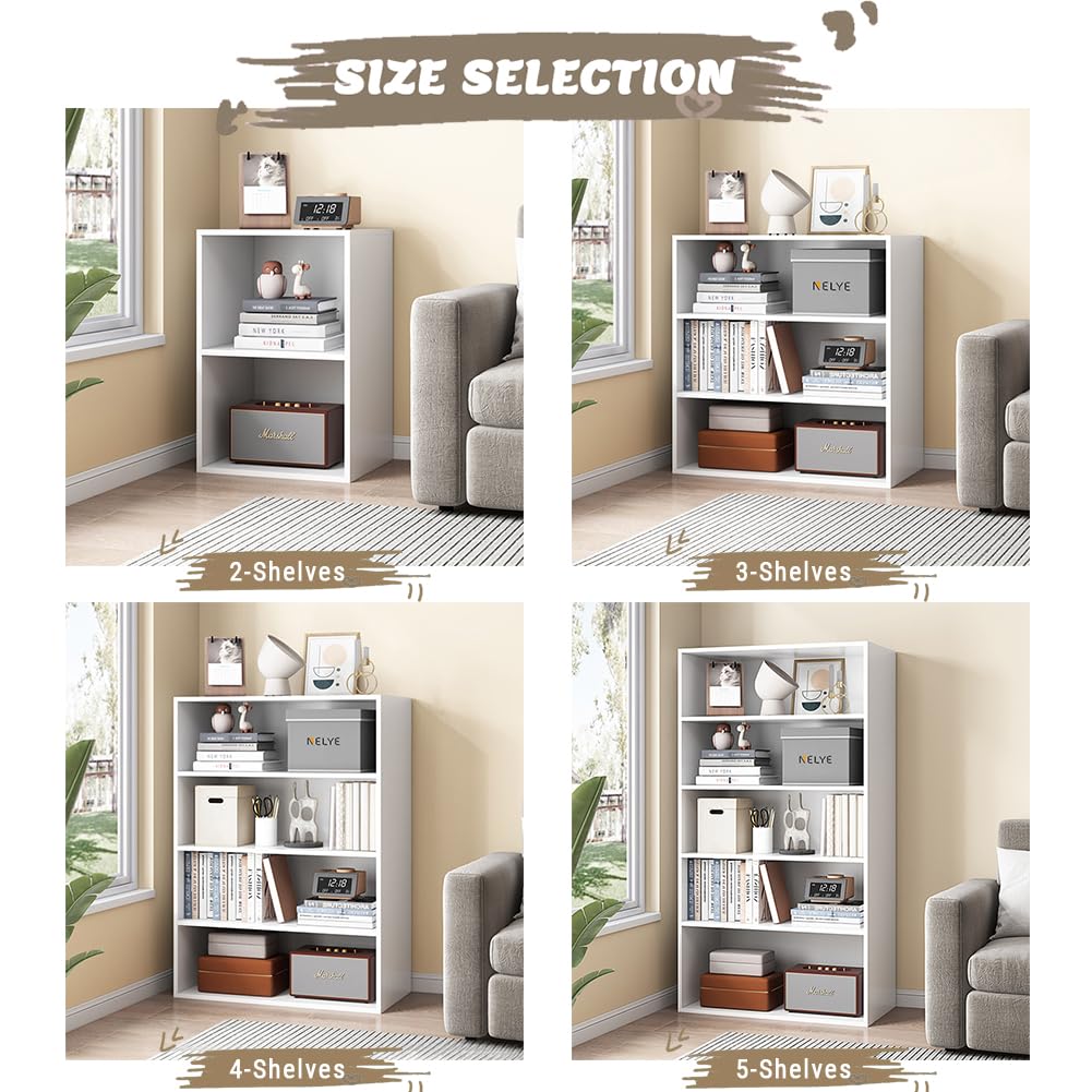 NELYE Basic Open Shelf Bookcase - 4-Tier Wooden Cube Storage Shelves Split Bookshelf, White NELYE