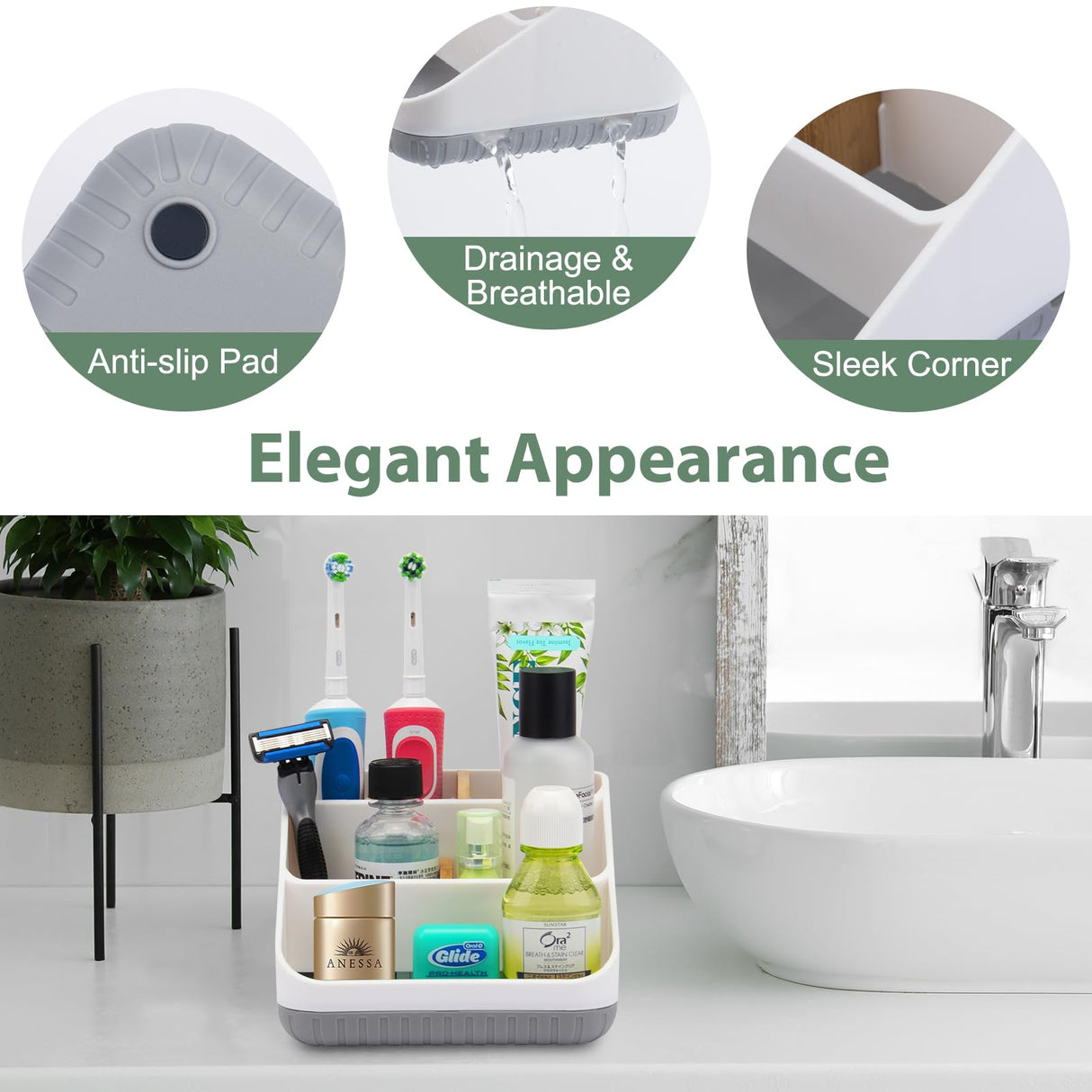 Chintu Bathroom Toothbrush Holders for Countertop - Electric Toothbrush Organizer 6 Slots Tooth Brush Organization for Kids Family, Toothpaste Holder for Bathroom Vanity Organizer Storage White Chintu