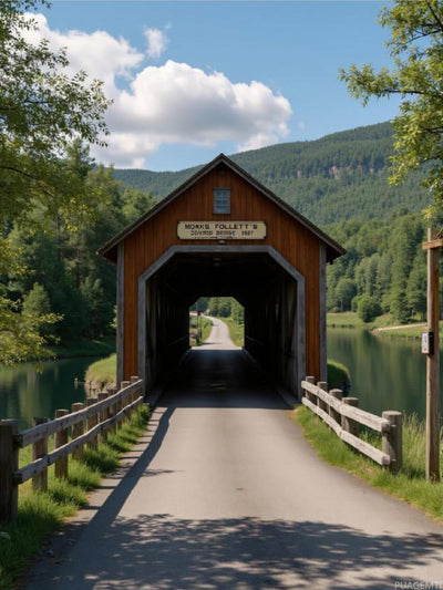 PUAGEMTI Diamond Art Kit for Adults, Rustic Covered Bridge Landscape Diamond Painting for Adults Beginners, DIY 5D Diamond Art Painting Kits Craft for Home Wall Decor 12x16 Inch Frameless