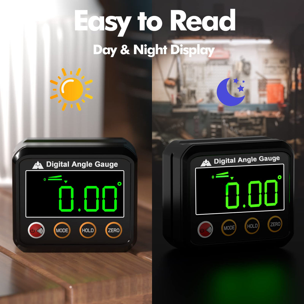 VOLCANOES CLUB Magnetic Digital Angle Finder Protractor Inclinometer - Mini Digital Level Angle Gauge - Fast & Stable Measurement Tool - Backlit Display & Big Number - Woodworking, Construction VOLCANOES CLUB