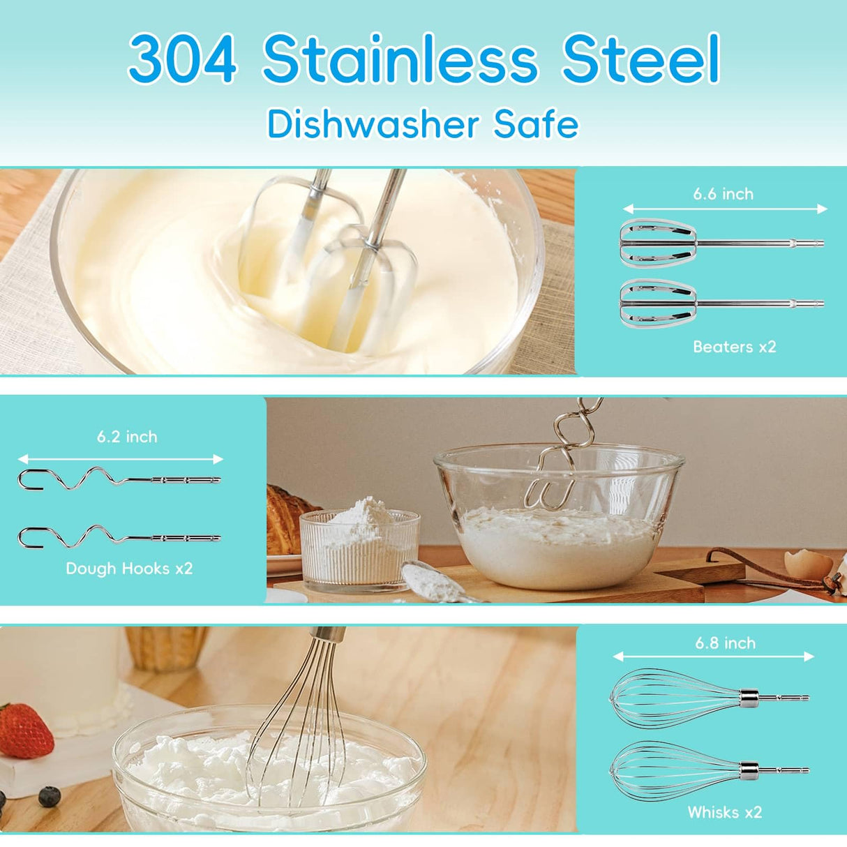 Hand Mixer Electric Handheld, 5-Speed Handheld Mixer, 380W Electric Mixer with Stainless Steel Whisk Beater Attachments, Snap-On Storage Case, Measuring Cups, Kitchen Cake Mixers for Baking Supplies WEPSEN