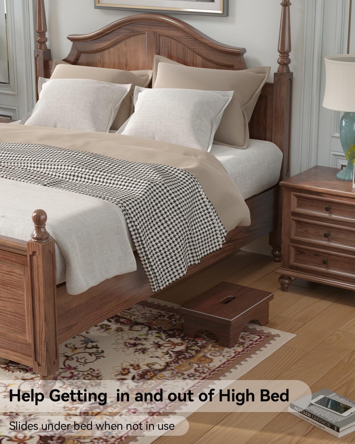 ECROCY Step Stools for Adults Pre-Assembled, Sturdy Foot Stool Lightweight, Portable Wood Step Stool Attractive, Solid Wooden Step Stool with Smooth Finish, Bed Steps for High Beds for Adults ECROCY