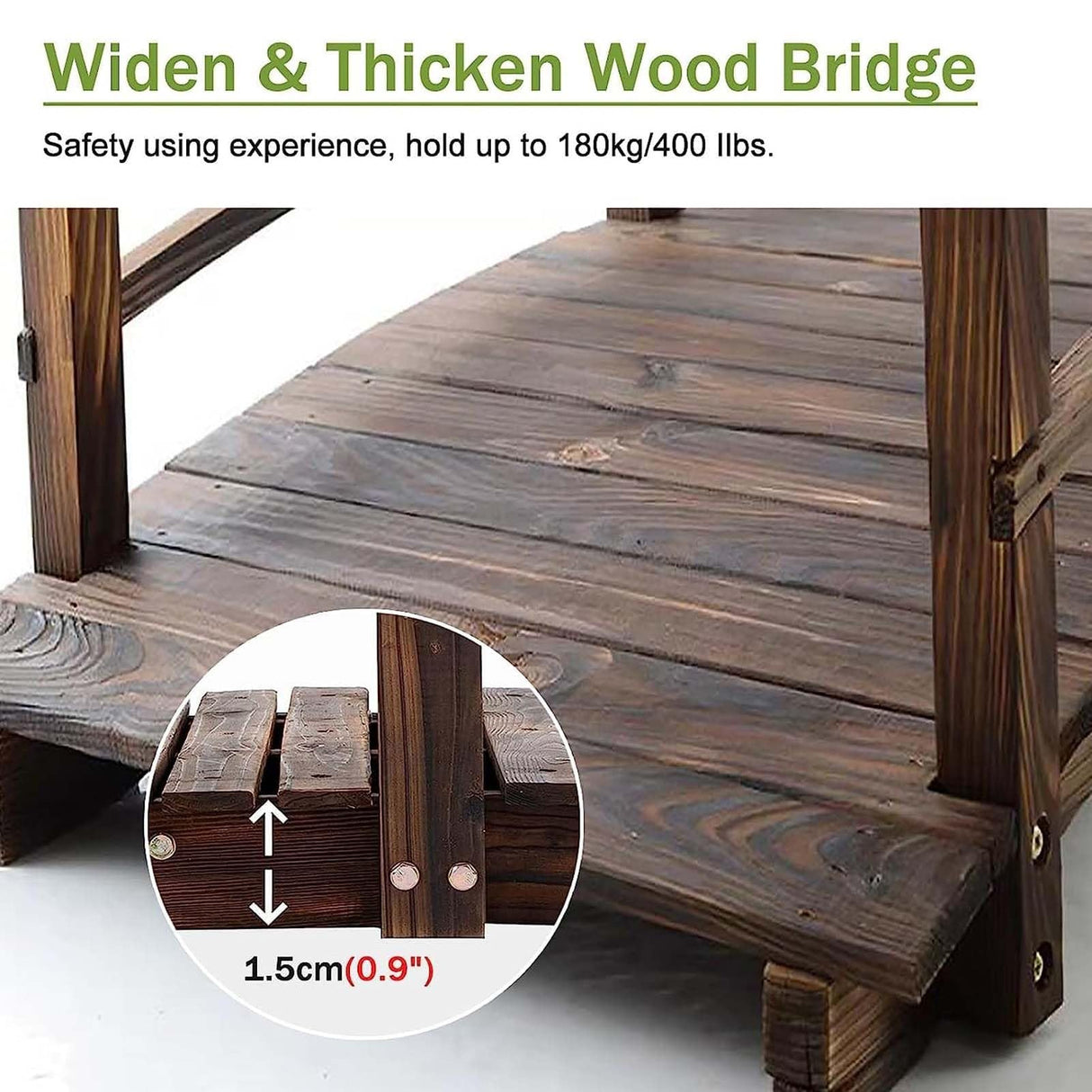 4.6ft Long Garden Decor Outdoor Bridge, Classic Wooden Arched Footbridge, for Fish Pound/Creek Bed/Farm, Easy to Install WoodArtSupply