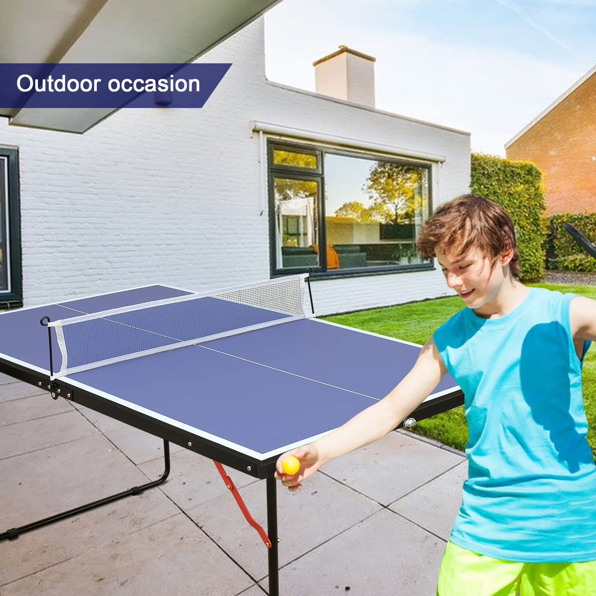 HooKung Table Tennis Table Ping-Pong Tables Set - 100 Preassembled Foldable & Portable Ping Pong Family Game Tables for Outdoor Indoor HooKung