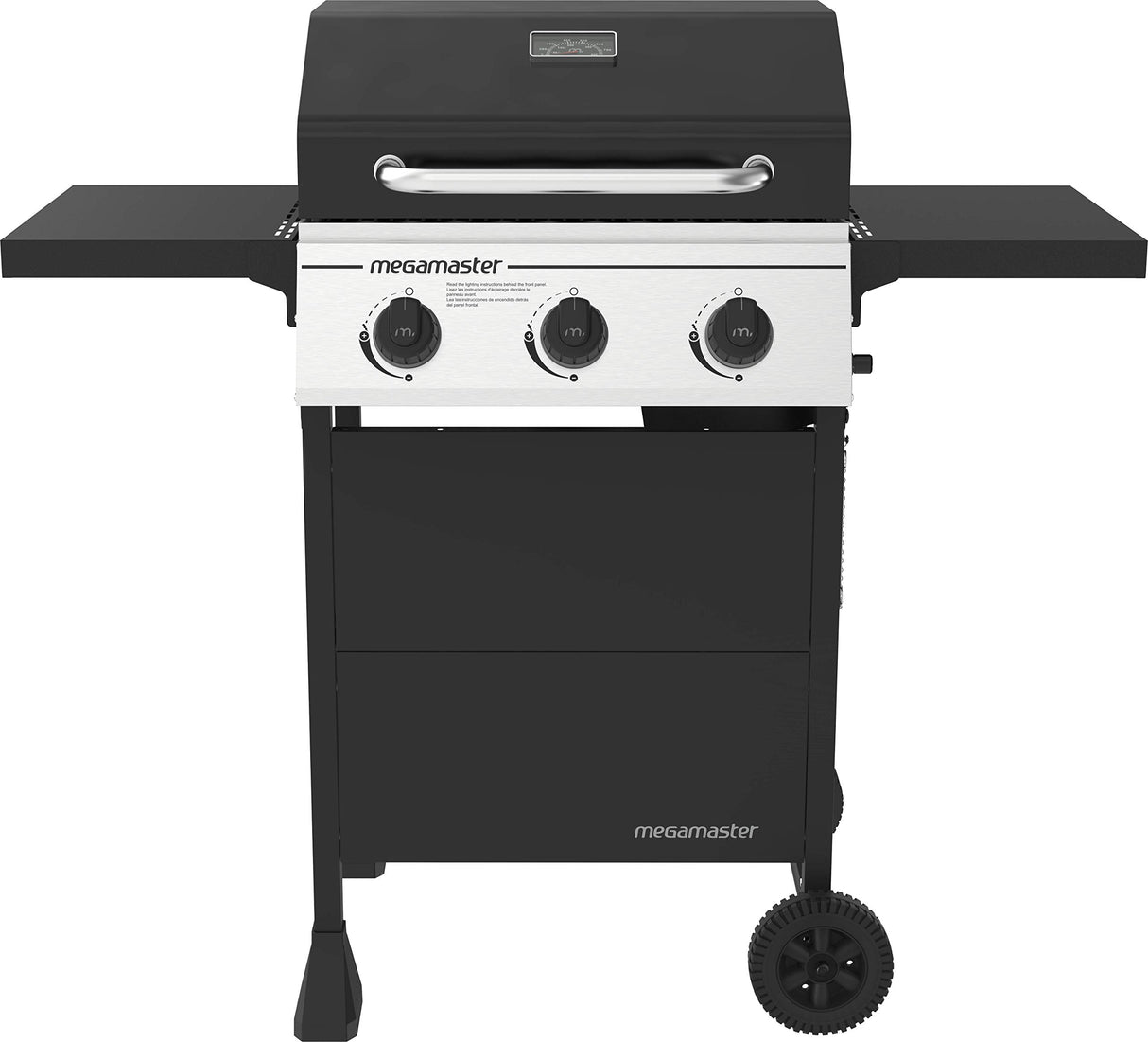 Megamaster 3-Burner Propane Gas Grill with Folding Side Tables, 30,000BTUs, 429.81 sq. in. Cooking Space, Stainless Steel Control Panel, Outdoor Kitchen Grill for BBQs, Patios, and More - 720-0988EA Megamaster