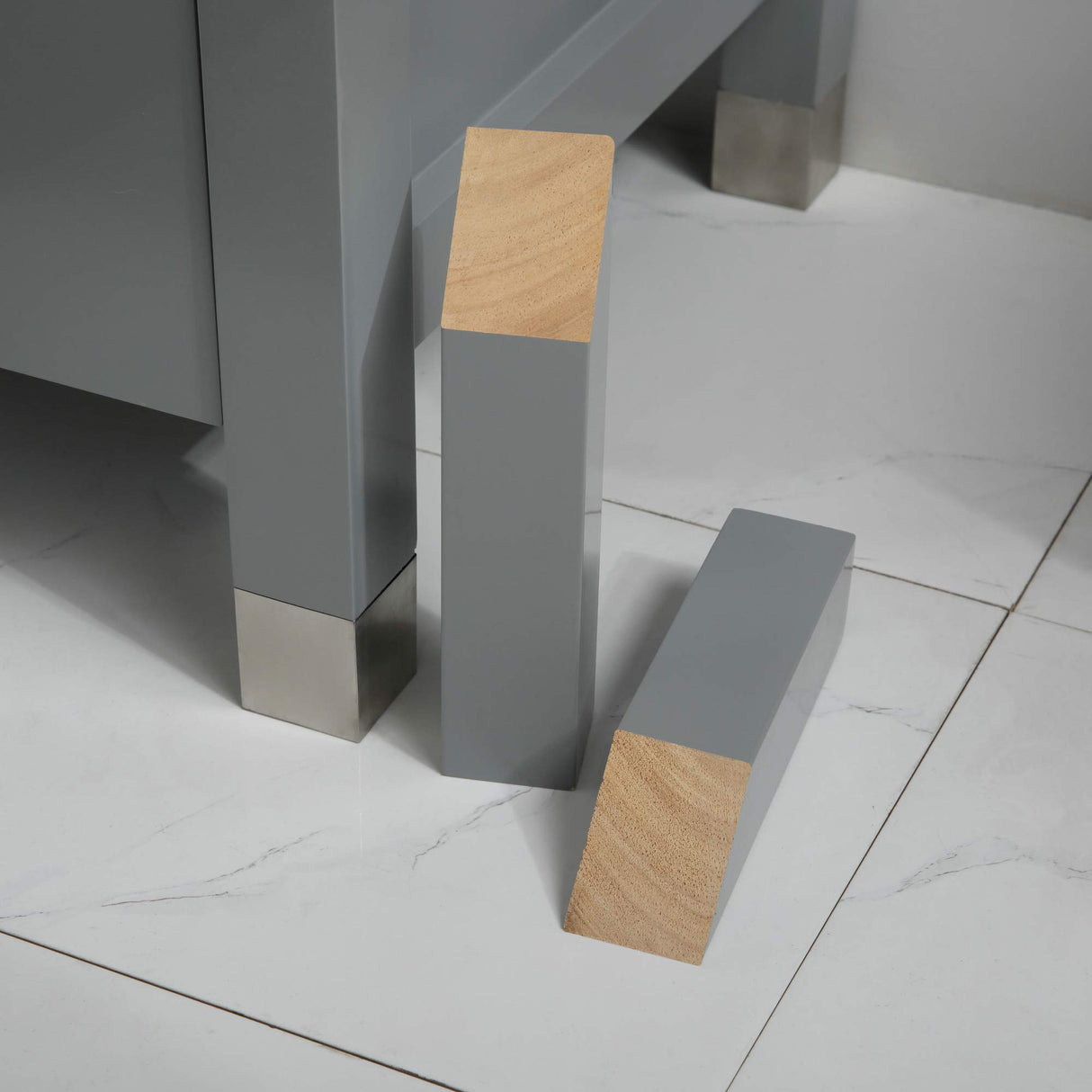 Homecart 72" Grey Bathroom Vanity Cabinet Double Sink Solid Wood w/Marbel Counter Top, 2 Mirrors Homecart