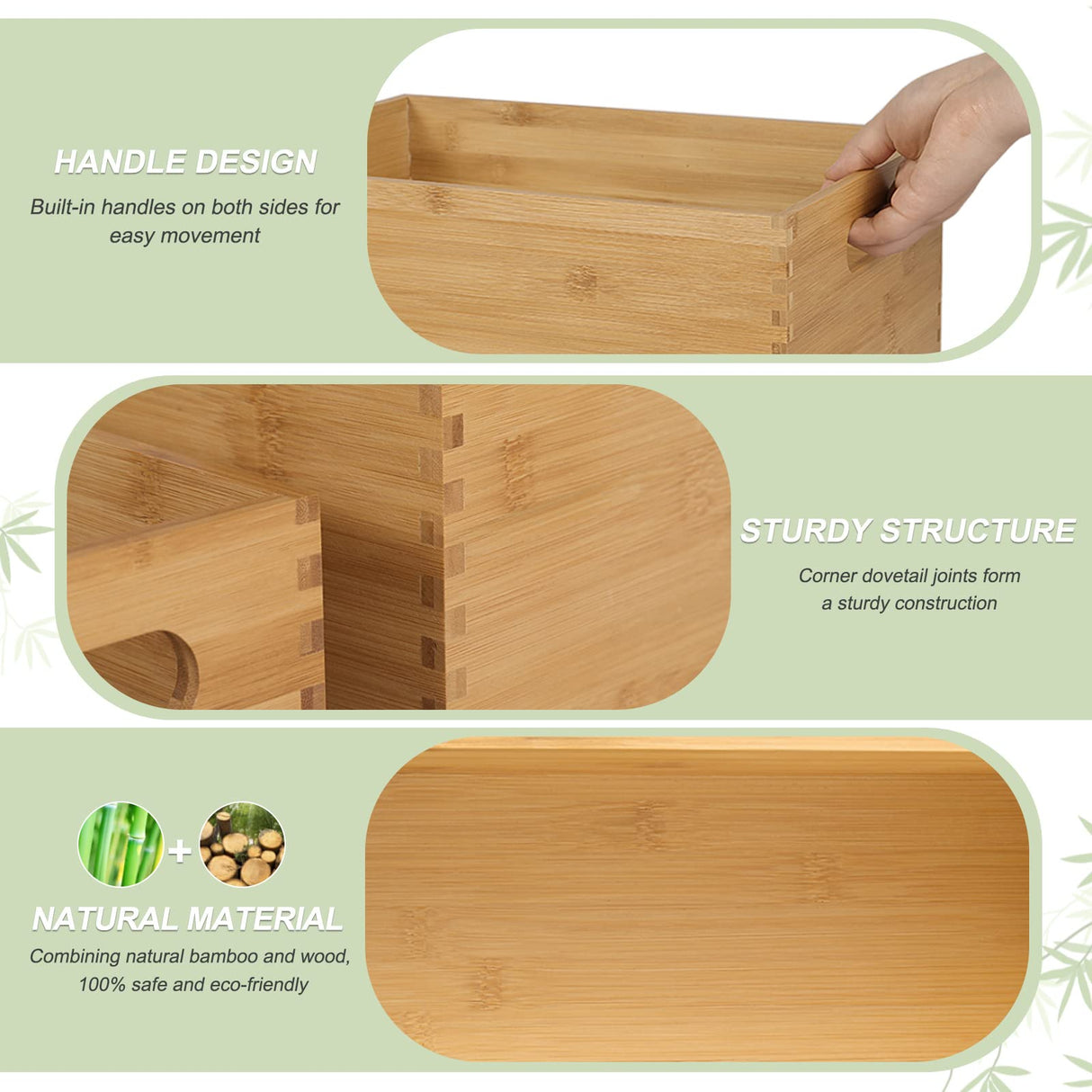 ANMINY Set of 4 Nesting Wooden Crates for Storage, Bamboo Wood Storage Containers Bins, Handmade Natural Large Wooden Storage Boxes Baskets with Handles for Organizing Shelf Closet Cabinet ANMINY