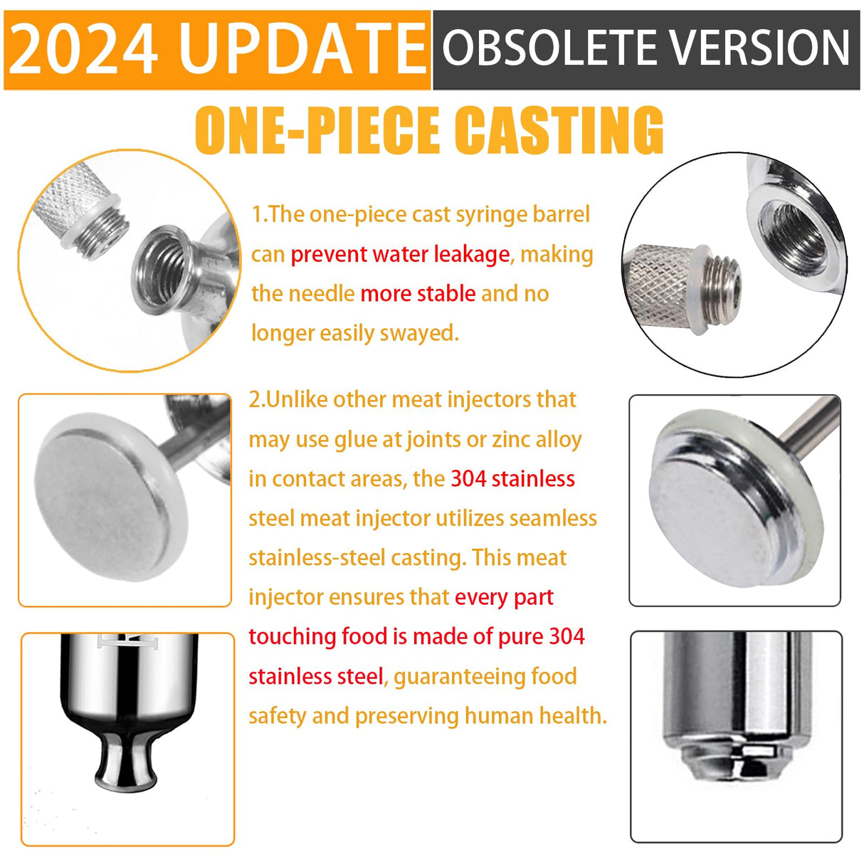 RIDGEPOLE Meat Injector, Marinade Injector with 3 Marinade Needles,Seasoning Injector, Turkey Injector Syringe,2-OZ Large Capacity, All Stainless Steel 2024 UPDATE RIDGEPOLE