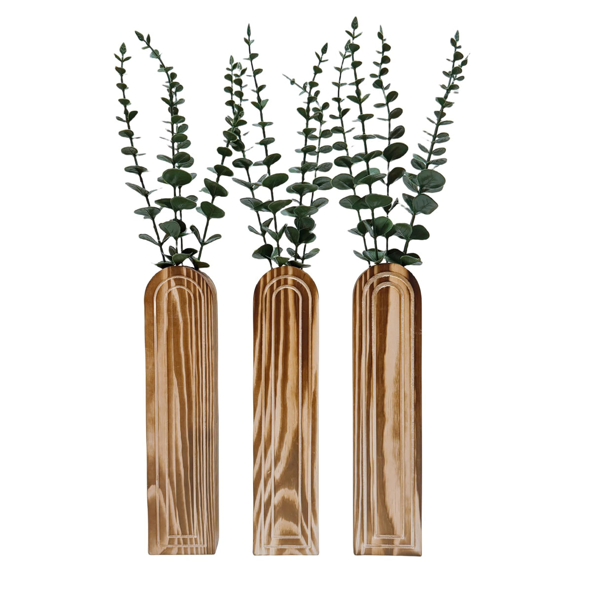 Liebemode Wood Wall Vase for Dried Flowers and Faux Greenery, 3 Pack Wooden Wall Planter Farmhouse Wall Decor for Living Room Bedroom Bathroom Liebemode