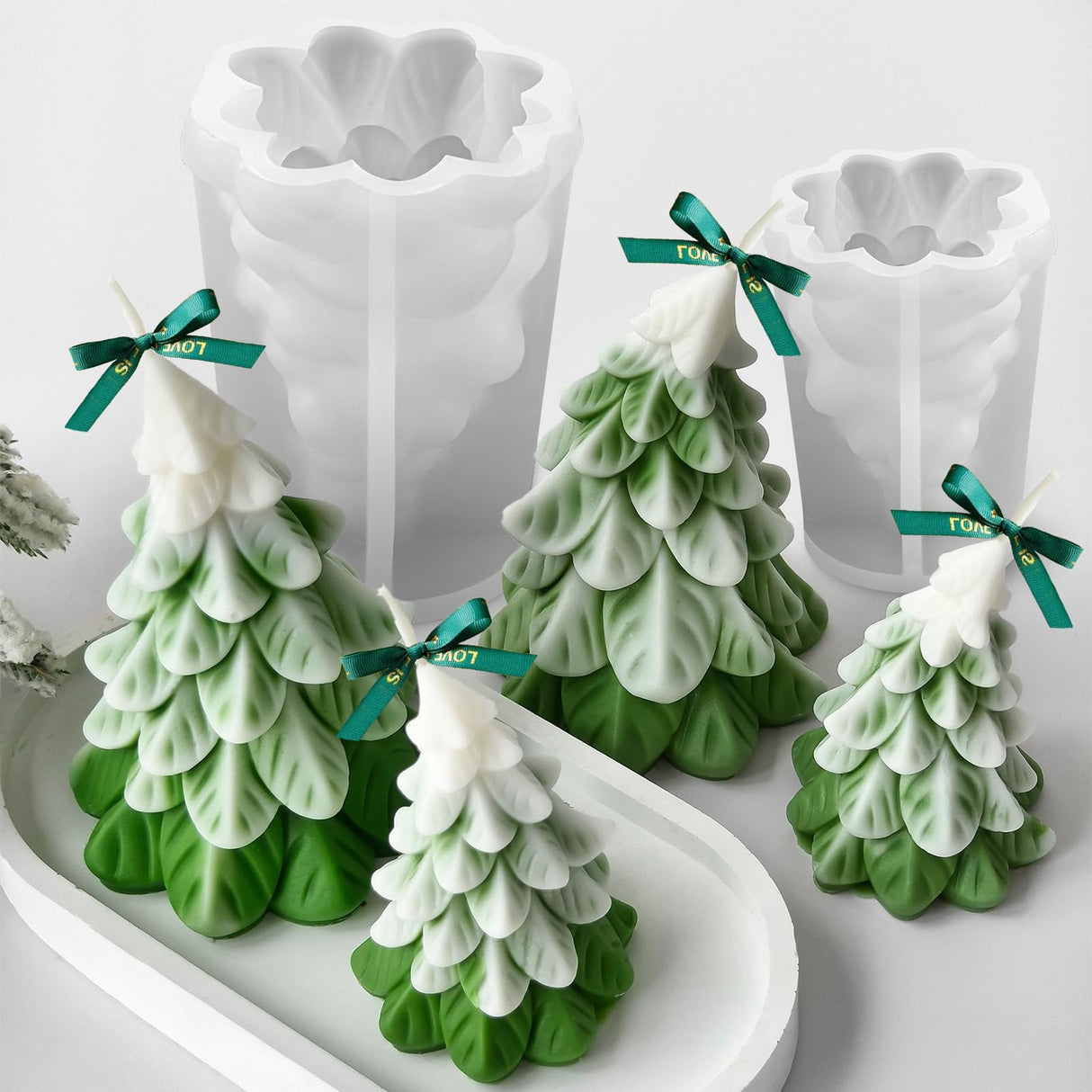 ZQYSING 2 Pcs Christmas Candle Molds, Christmas Tree Silicone Molds for Candles Wax Soap Plaster Epoxy Resin Casting Craft Xmas Home Decoration Handmade Gift ZQYSING