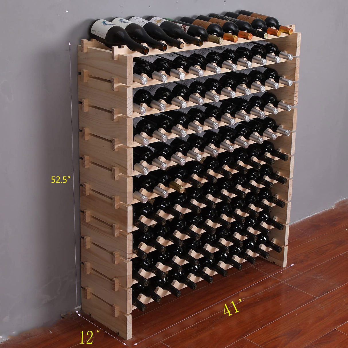 fdjamy Wine Rack Cabinet Freestanding for Floor Wooden Stackable Storage Modular countertop Wood Wine Holder (120bottle) fdjamy